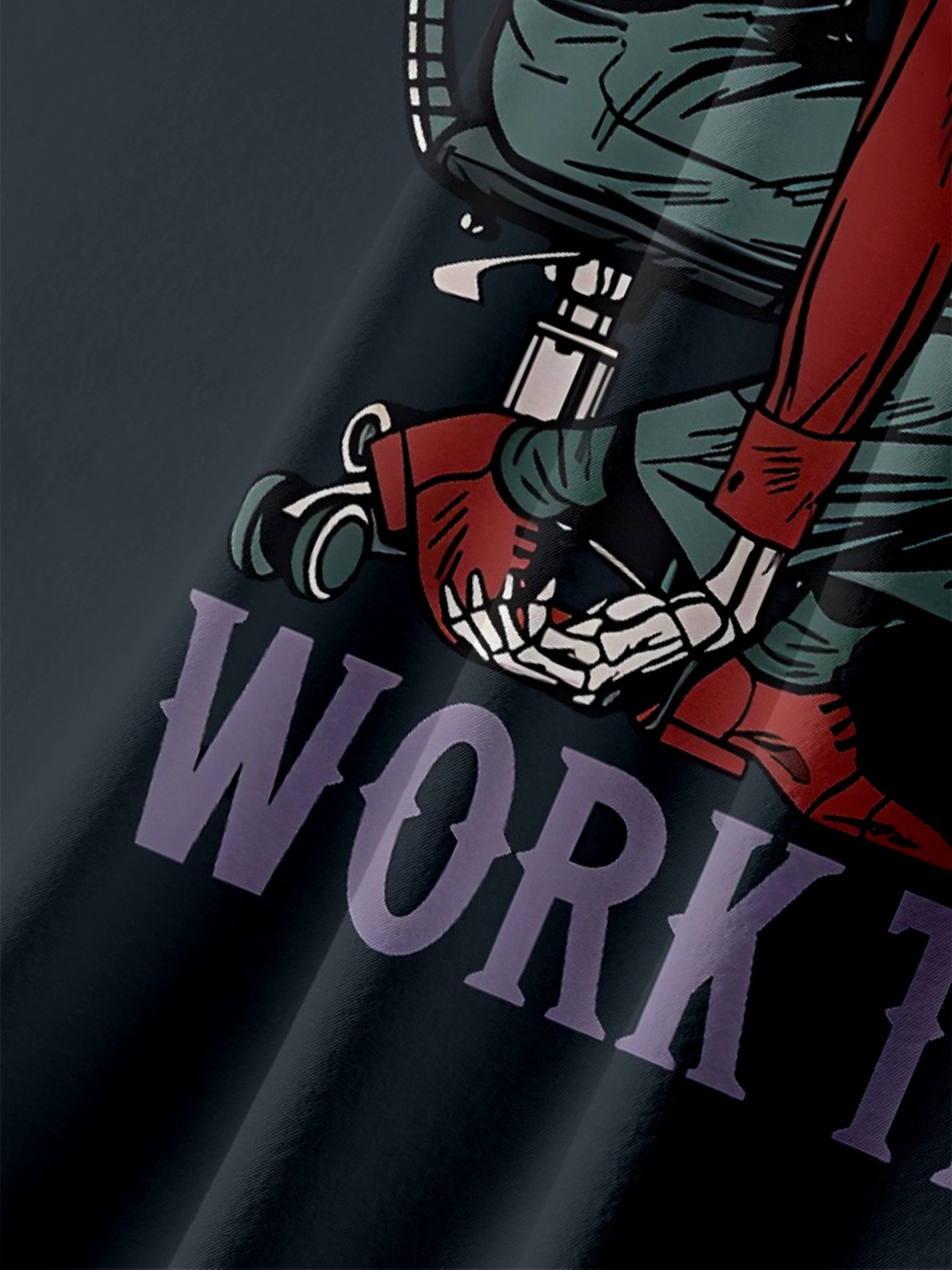 Moisture-wicking Fun "Work" Skull Slogan Chest Pocket Casual Shirt