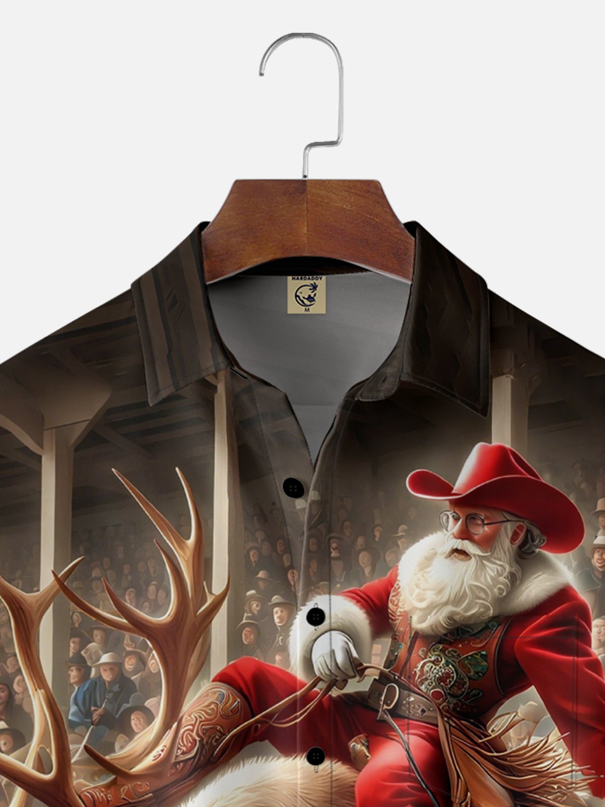 Moisture-wicking Christmas Santa Claus Riding Reindeer Chest Pocket Casual Shirt