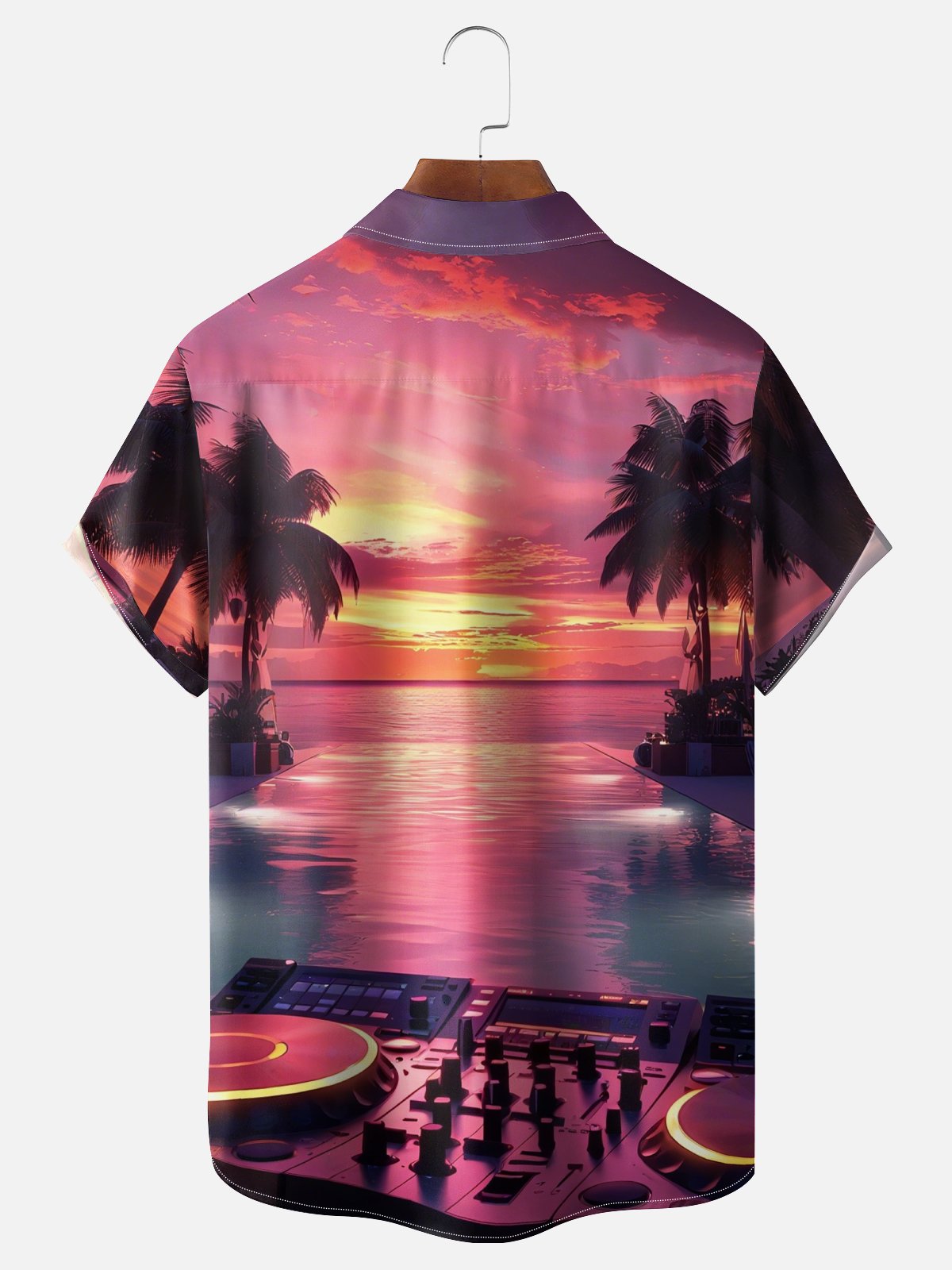Moisture-wicking Beach Music Festival Art DJ Party Chest Pocket Hawaiian Shirt