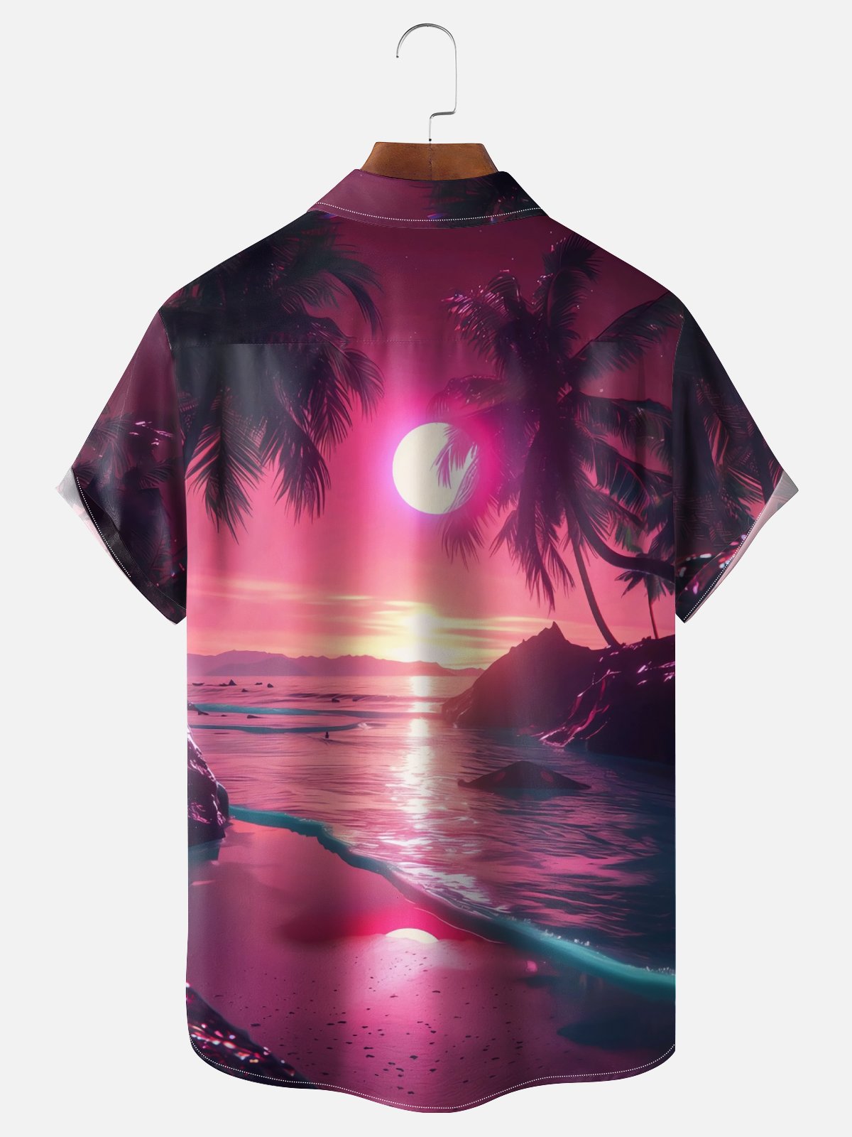 Moisture-wicking Dream Beach Art Party Chest Pocket Hawaiian Shirt
