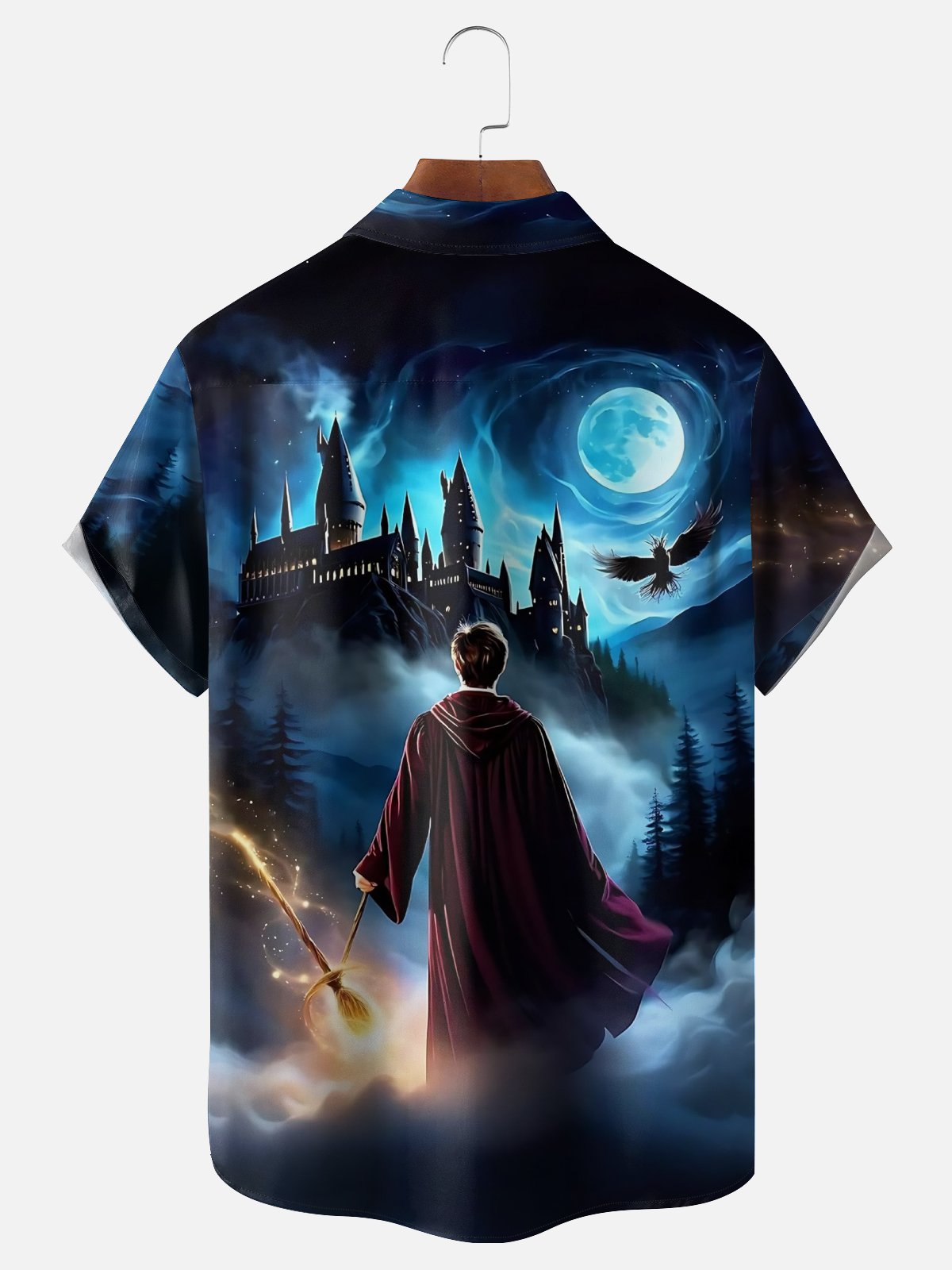 Moisture-wicking Magic Castle Art Harry Chest Pocket Hawaiian Shirt