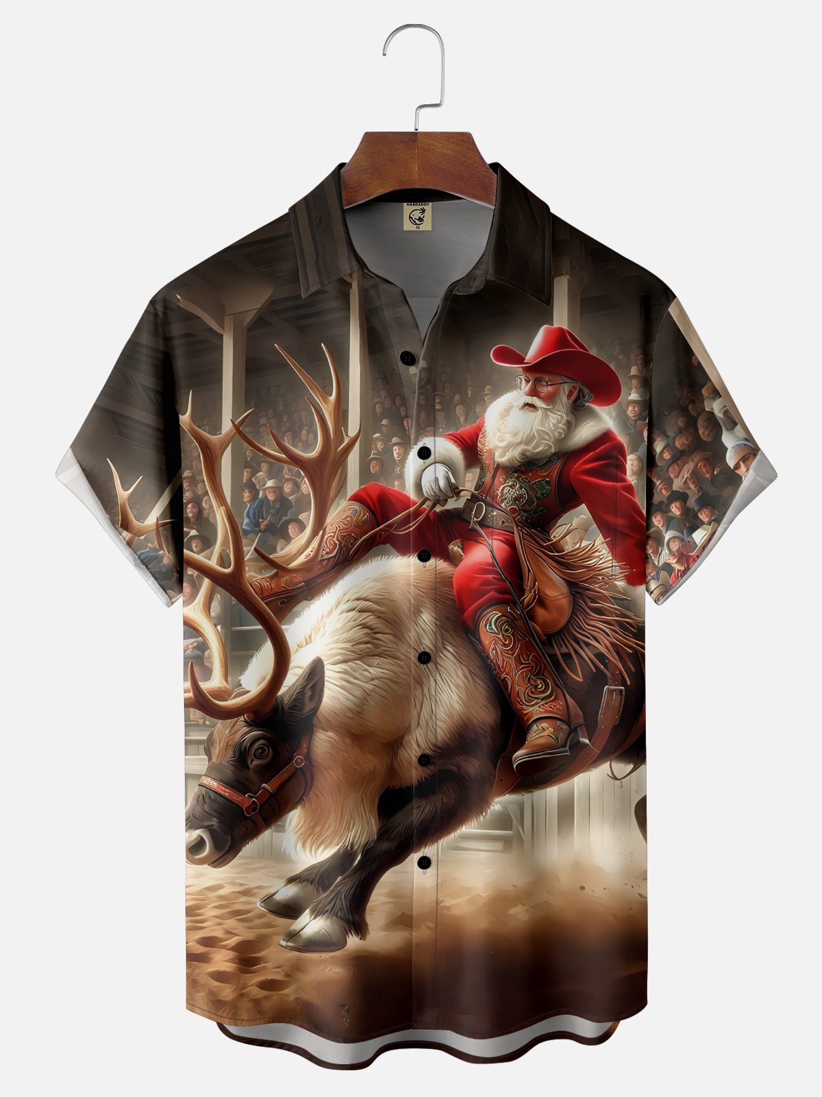 Moisture-wicking Christmas Santa Claus Riding Reindeer Chest Pocket Casual Shirt