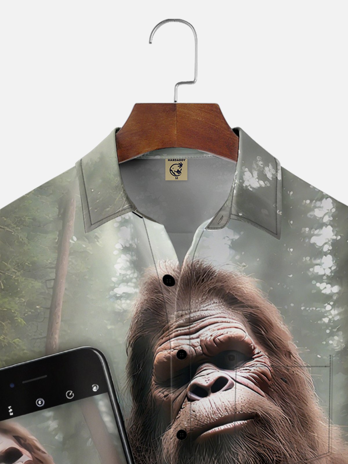 Moisture-wicking Bigfoot Camping Selfie Fun Chest Pocket Hawaiian Shirt