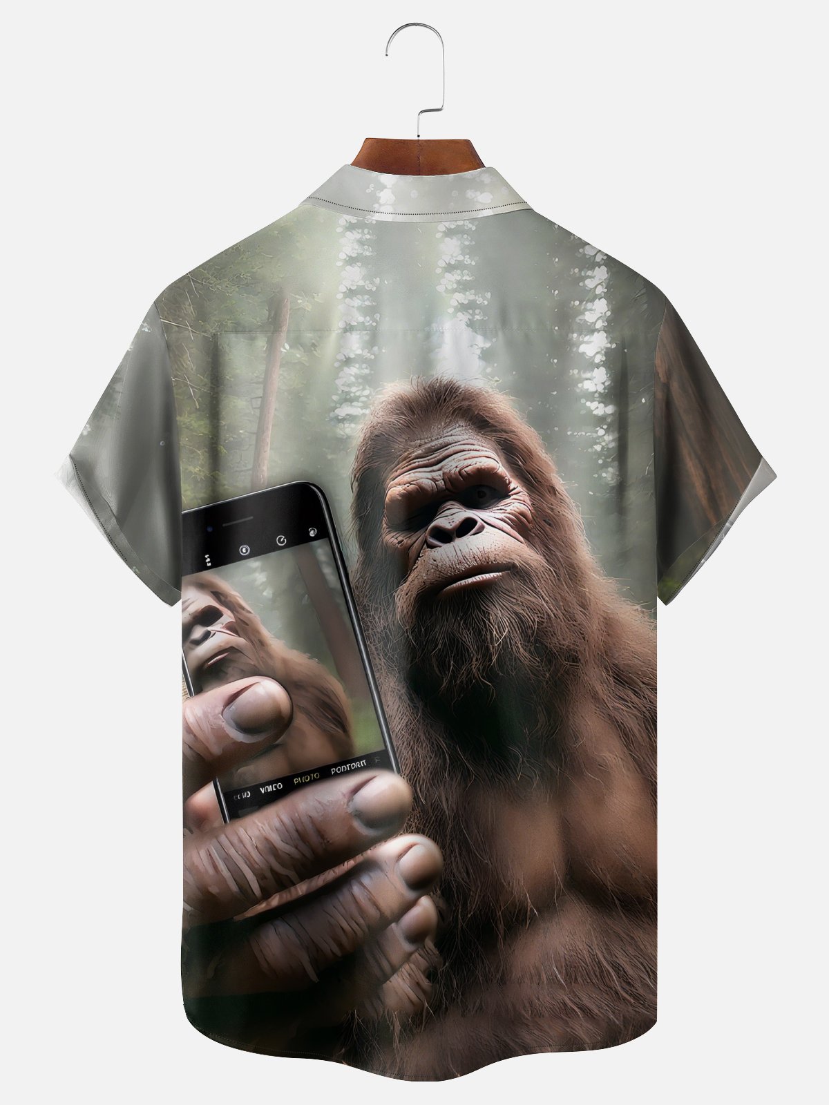 Moisture-wicking Bigfoot Camping Selfie Fun Chest Pocket Hawaiian Shirt