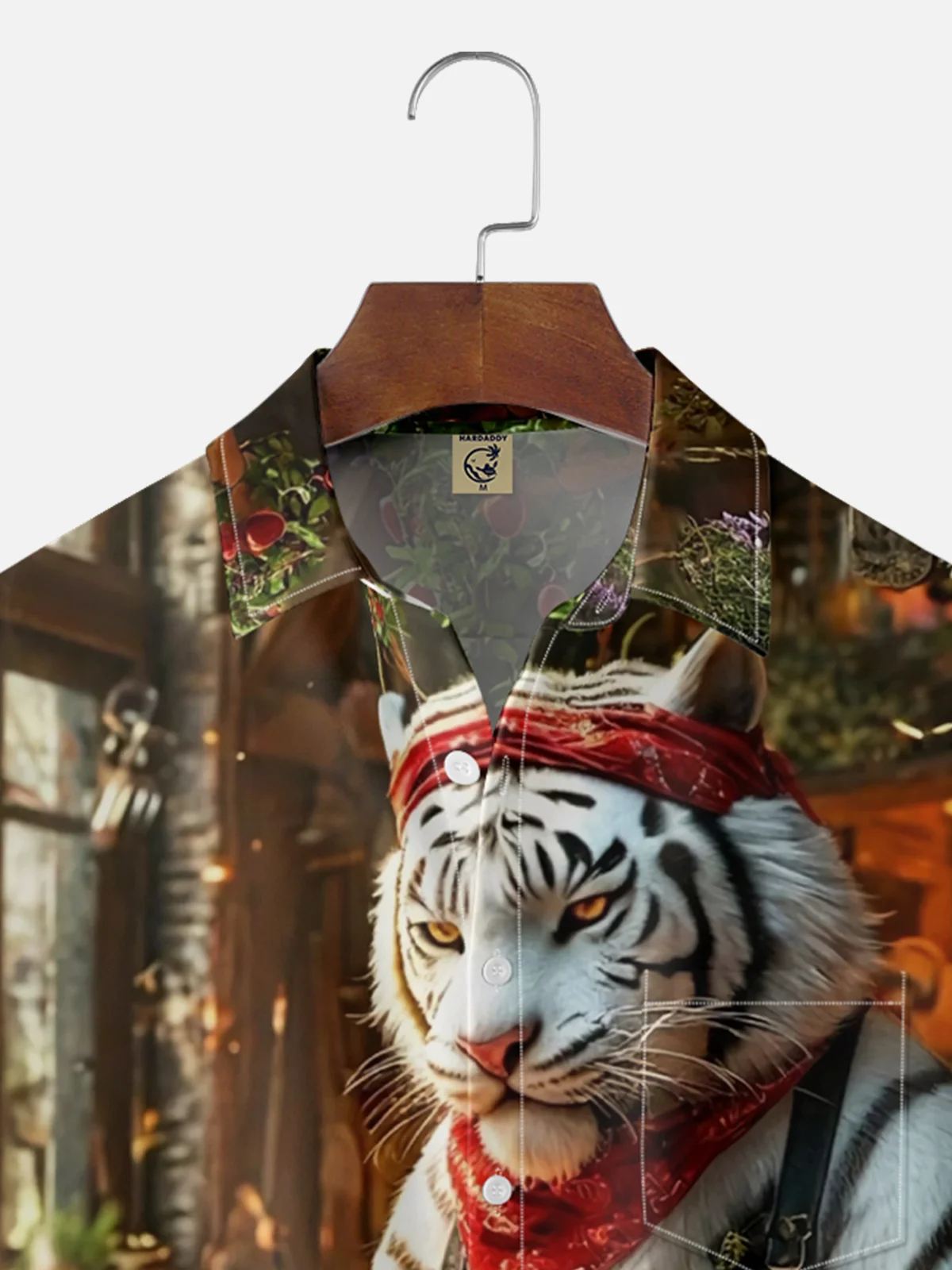 Moisture-wicking Fun Tiger BBQ Party Chest Pocket Hawaiian Shirt