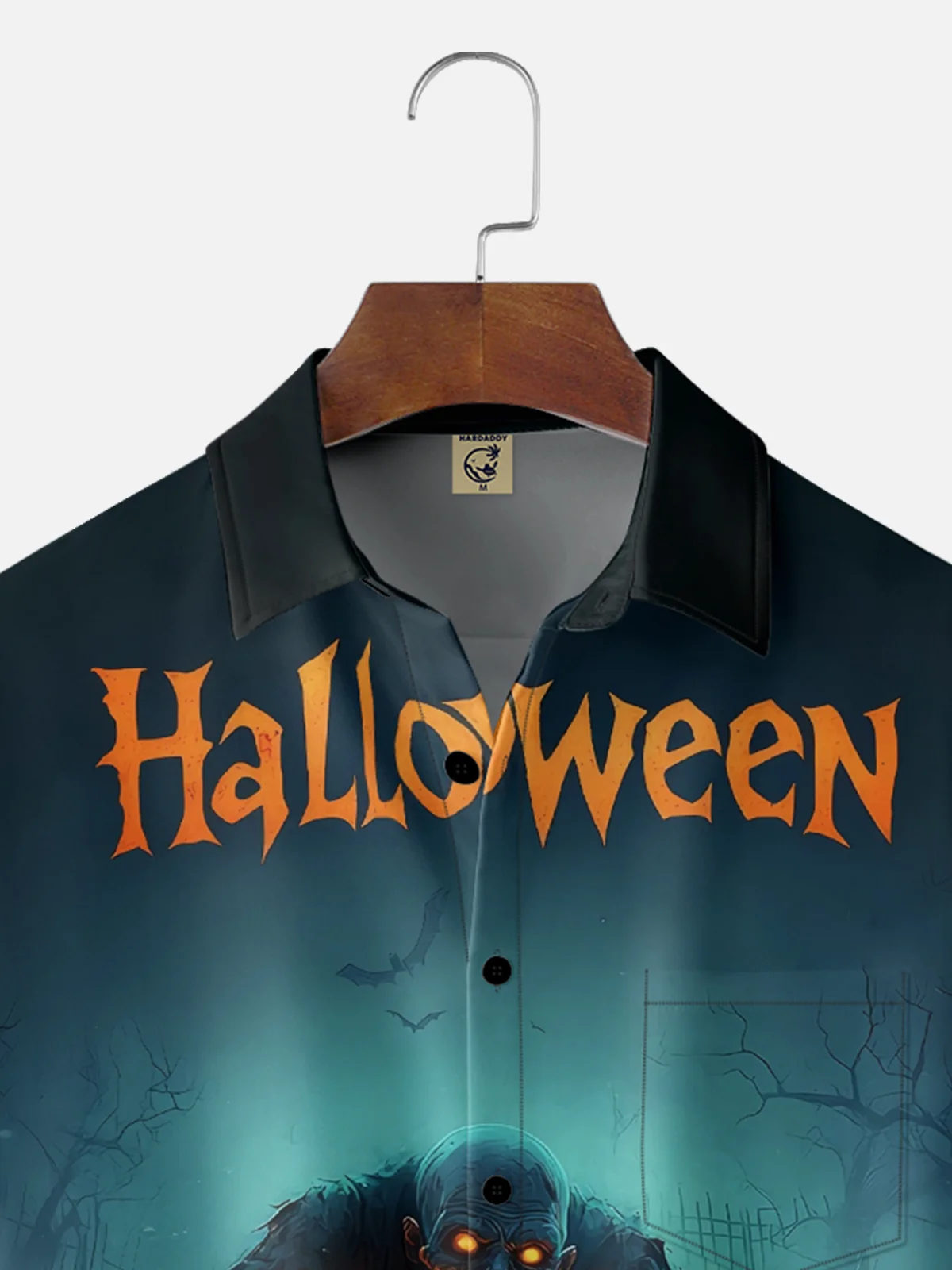 Moisture-wicking Halloween Zombie Pumpkin Art Chest Pocket Casual Shirt