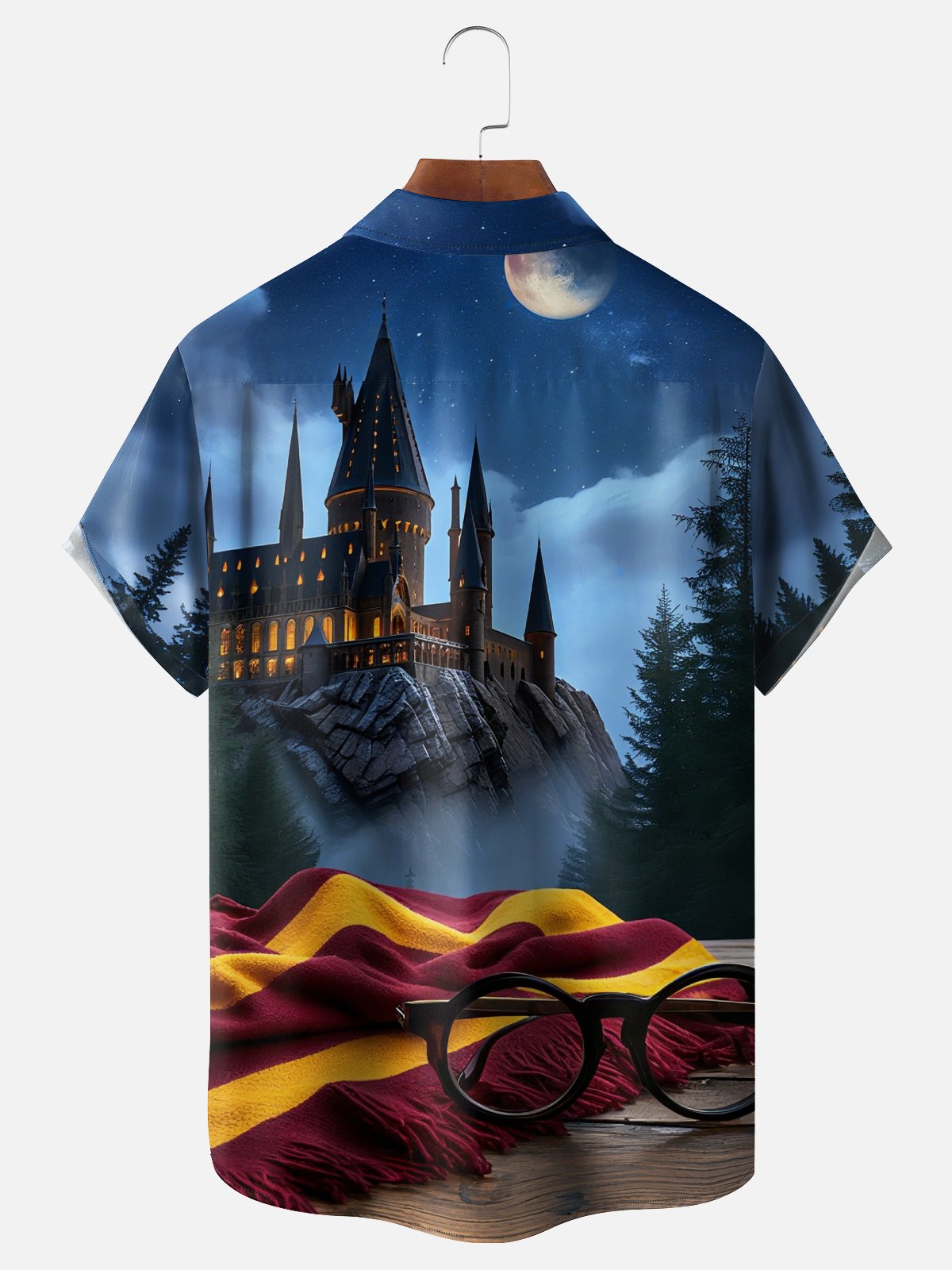 Moisture-wicking Magic Castle Scarf Art Harry Chest Pocket Casual Shirt