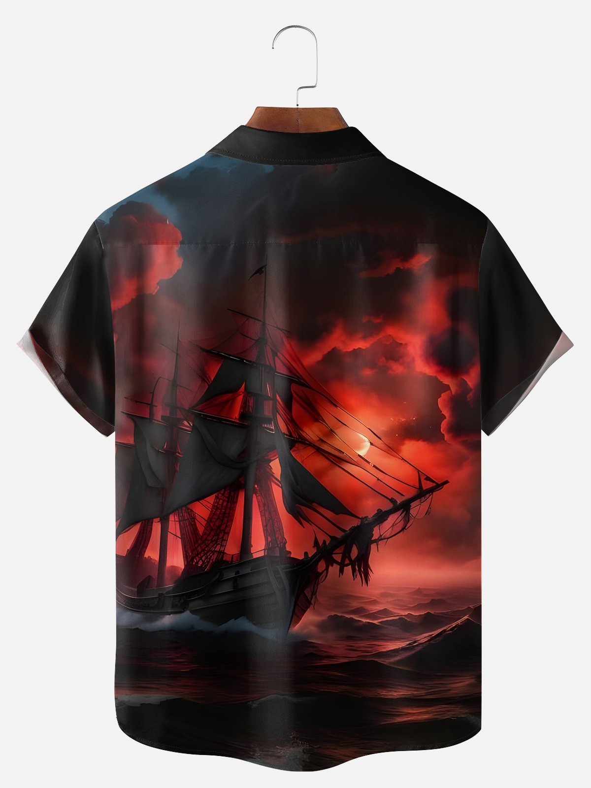 Big Size Moisture-wicking Pirate Ship Chest Pocket Casual Shirt