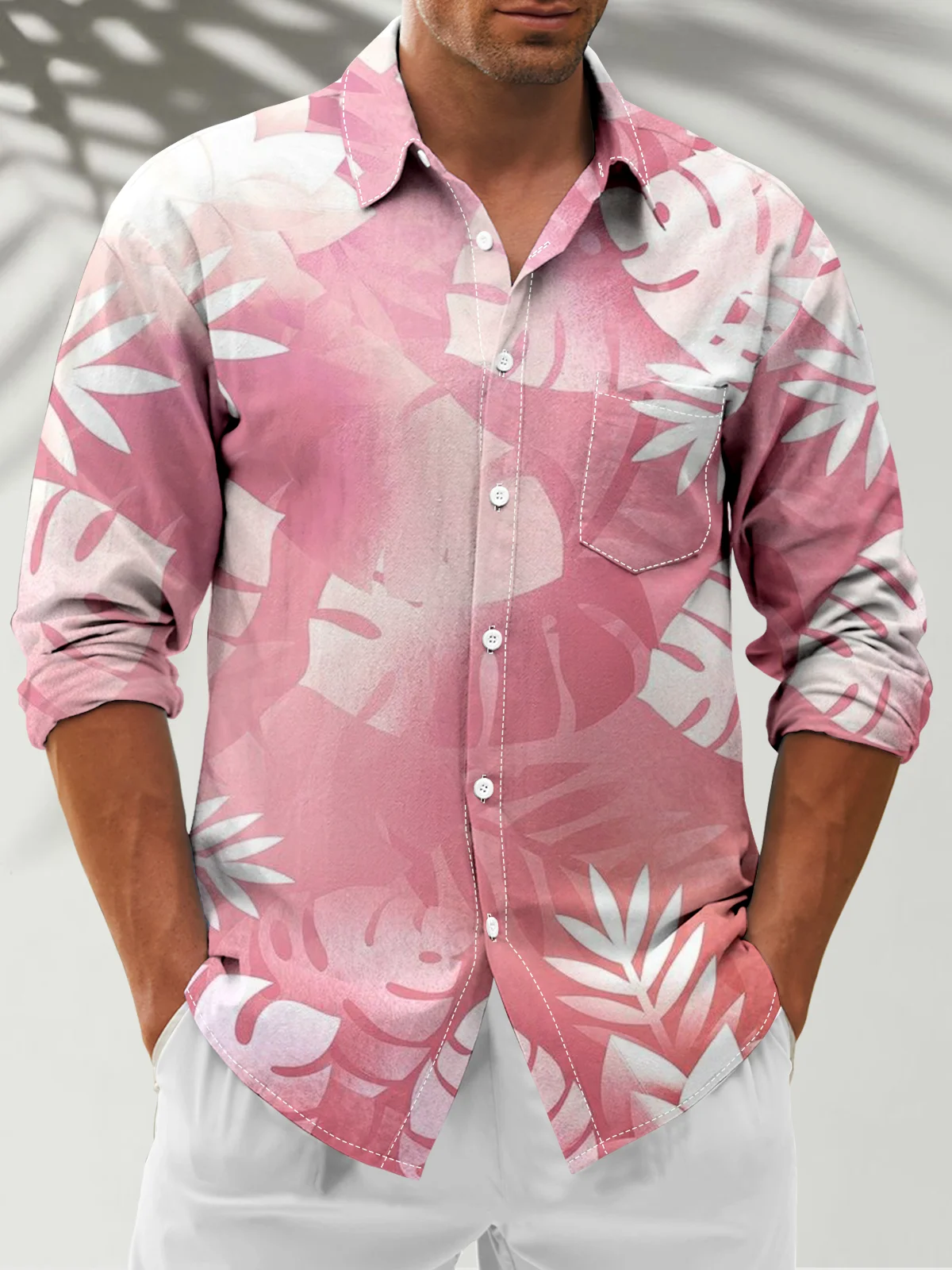 Moisture-Wicking Botanical Chest Pocket Casual Long Sleeve Shirt