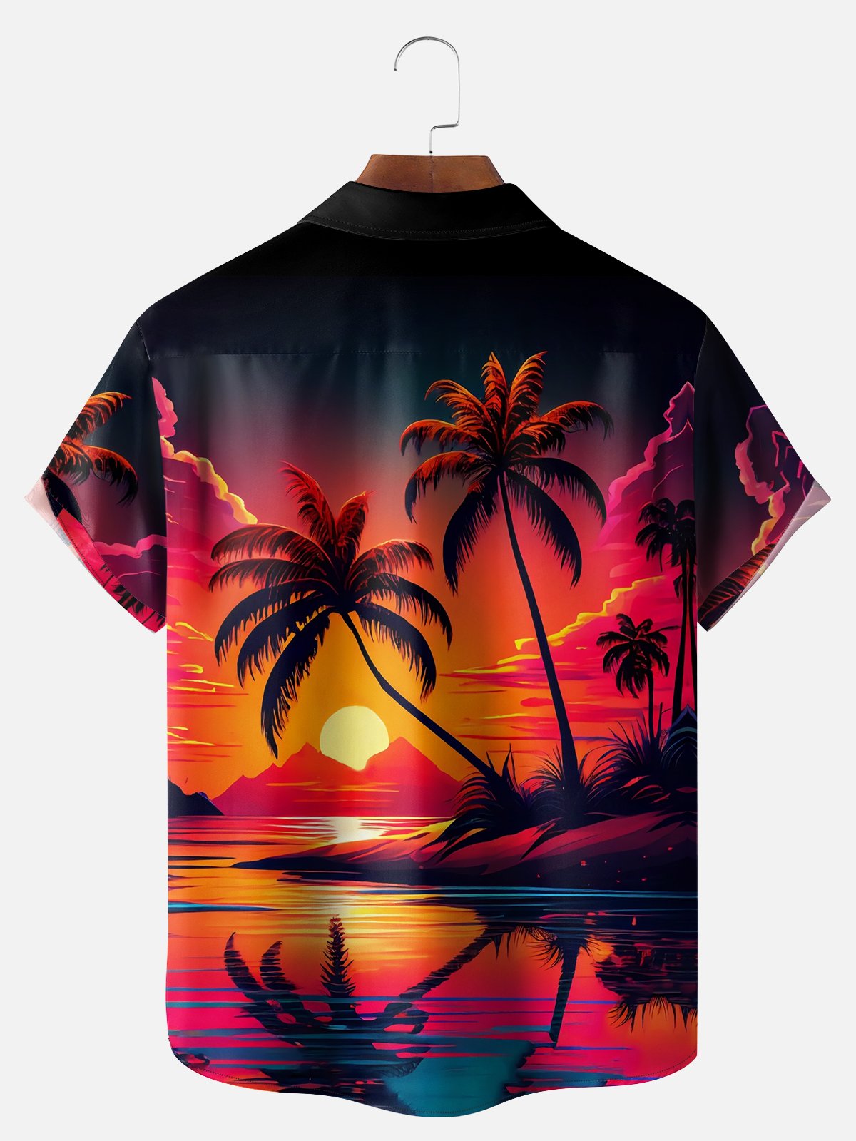 Big Size Moisture-wicking Coconut Palm Tree Beach Chest Pocket Hawaiian Shirt