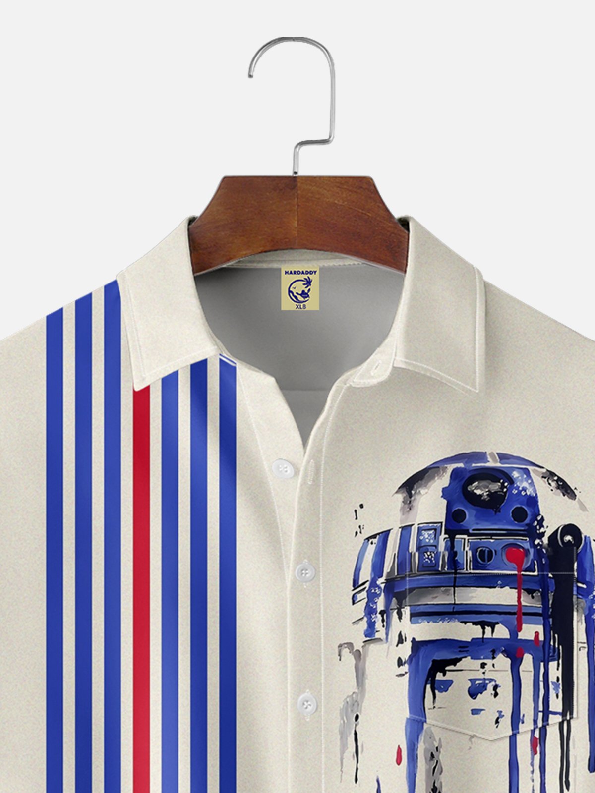 Big Size Moisture-wicking Technology Space Robot Star Art Wars Chest Pocket Bowling Shirt