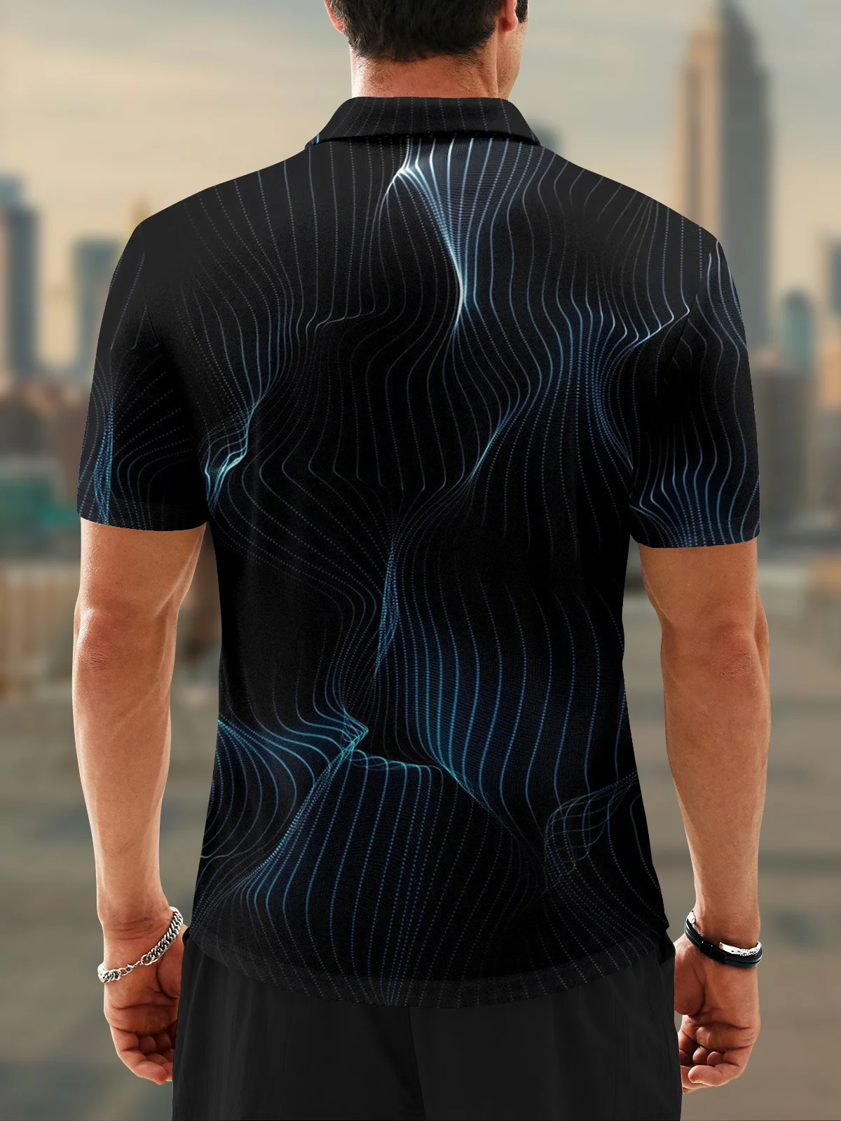 Moisture-Wicking 3D Gradient Abstract Stripe Short Sleeve Golf Polo