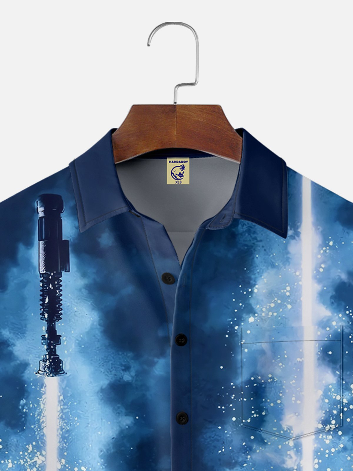 Big Size Moisture-wicking Fun and Avant-garde Laser Sword Star Art Chest Pocket Bowling Shirt