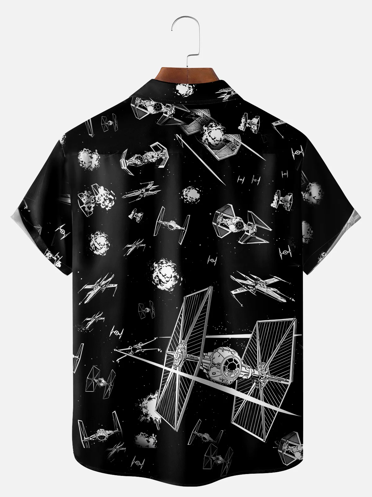 Big Size Moisture-wicking Spaceship Wars Chest Pocket Hawaiian Shirt