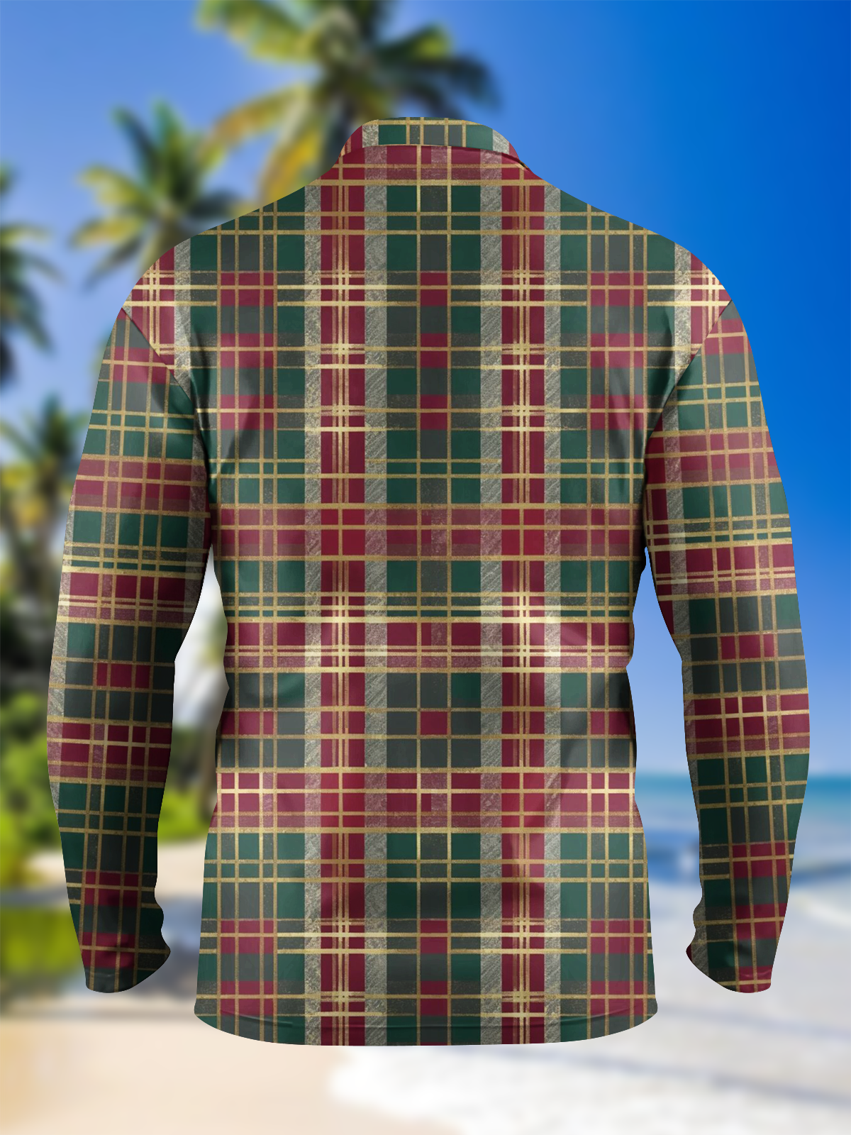 Moisture-Wicking Christmas Plaid Geometric Long Sleeve Golf Polo
