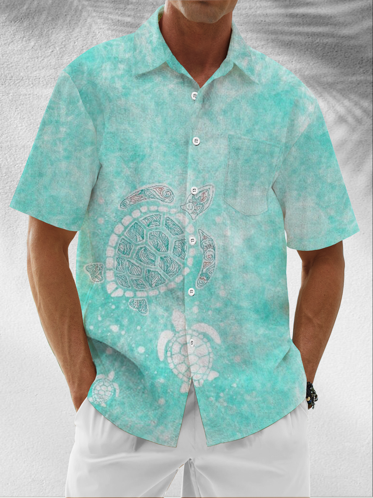 Moisture-Wicking Gradient Turtle Chest Pocket Hawaiian Shirt