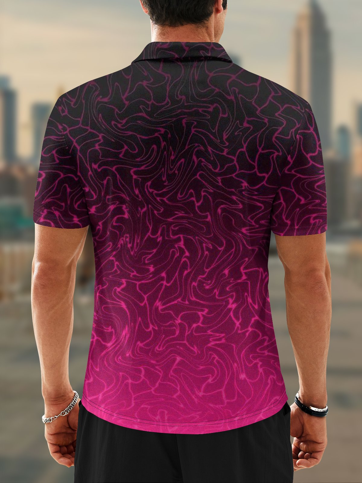 Moisture-Wicking 3D Gradient Abstract Geometric Short Sleeve Golf Polo