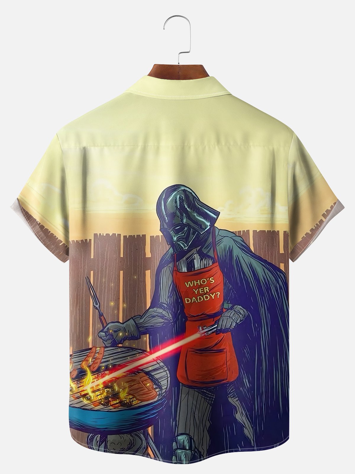 Big Size Moisture-wicking Star Robot Droid Grill Chest Pocket Hawaiian Shirt