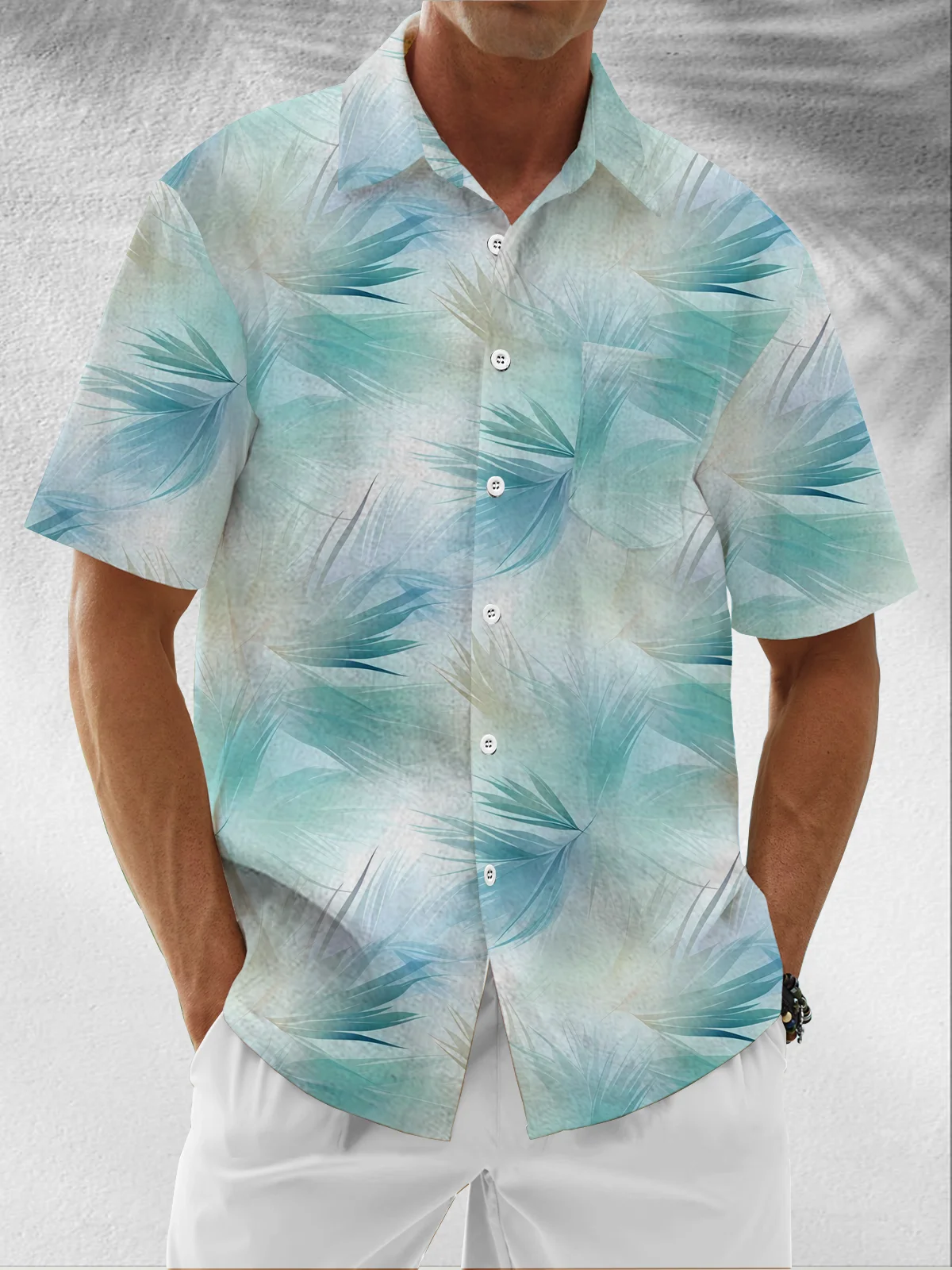 Moisture-Wicking Gradient Tropical Flora Chest Pocket Hawaiian Shirt