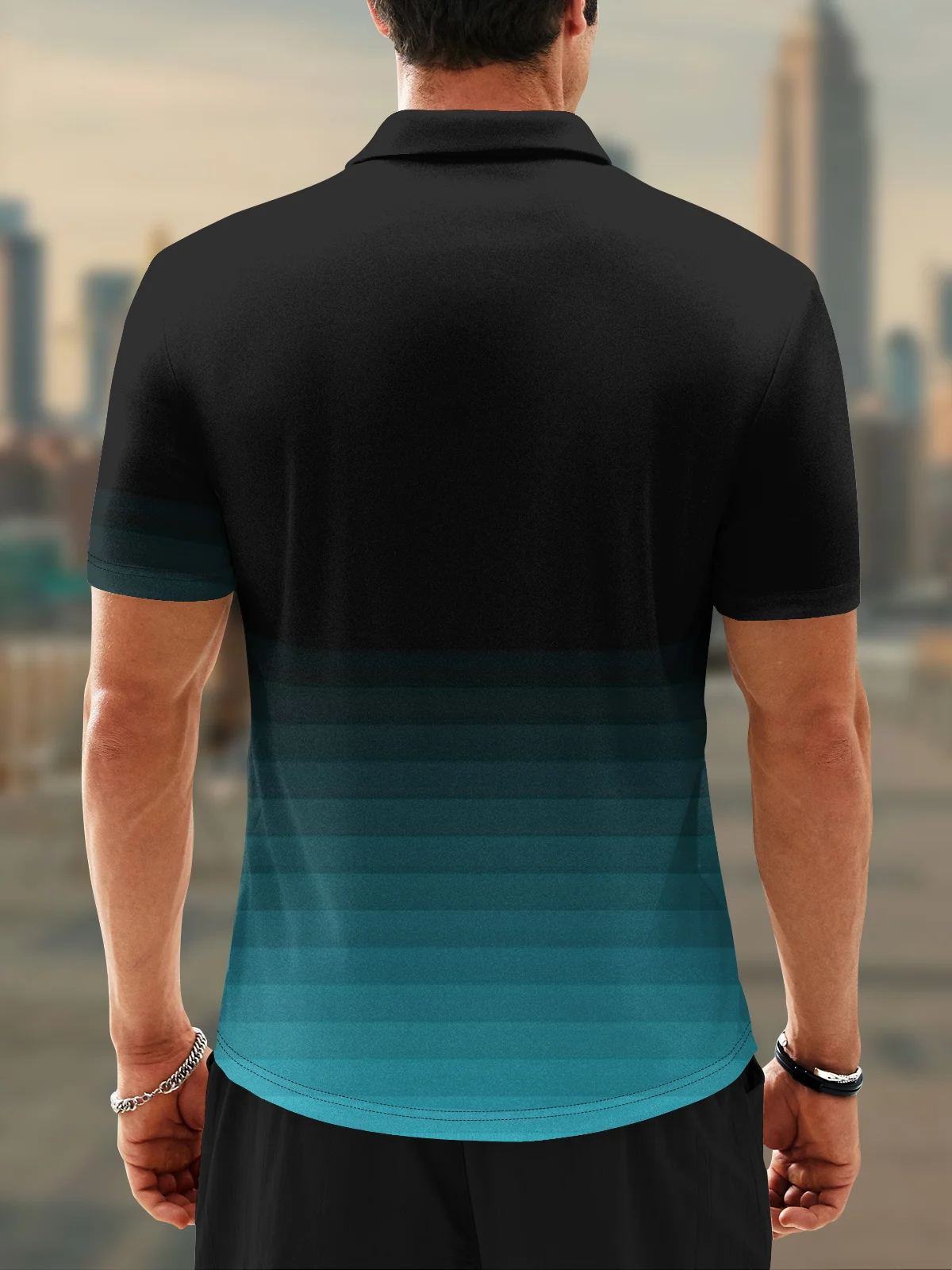 Moisture-Wicking 3D Gradient Abstract Geometric Short Sleeve Golf Polo