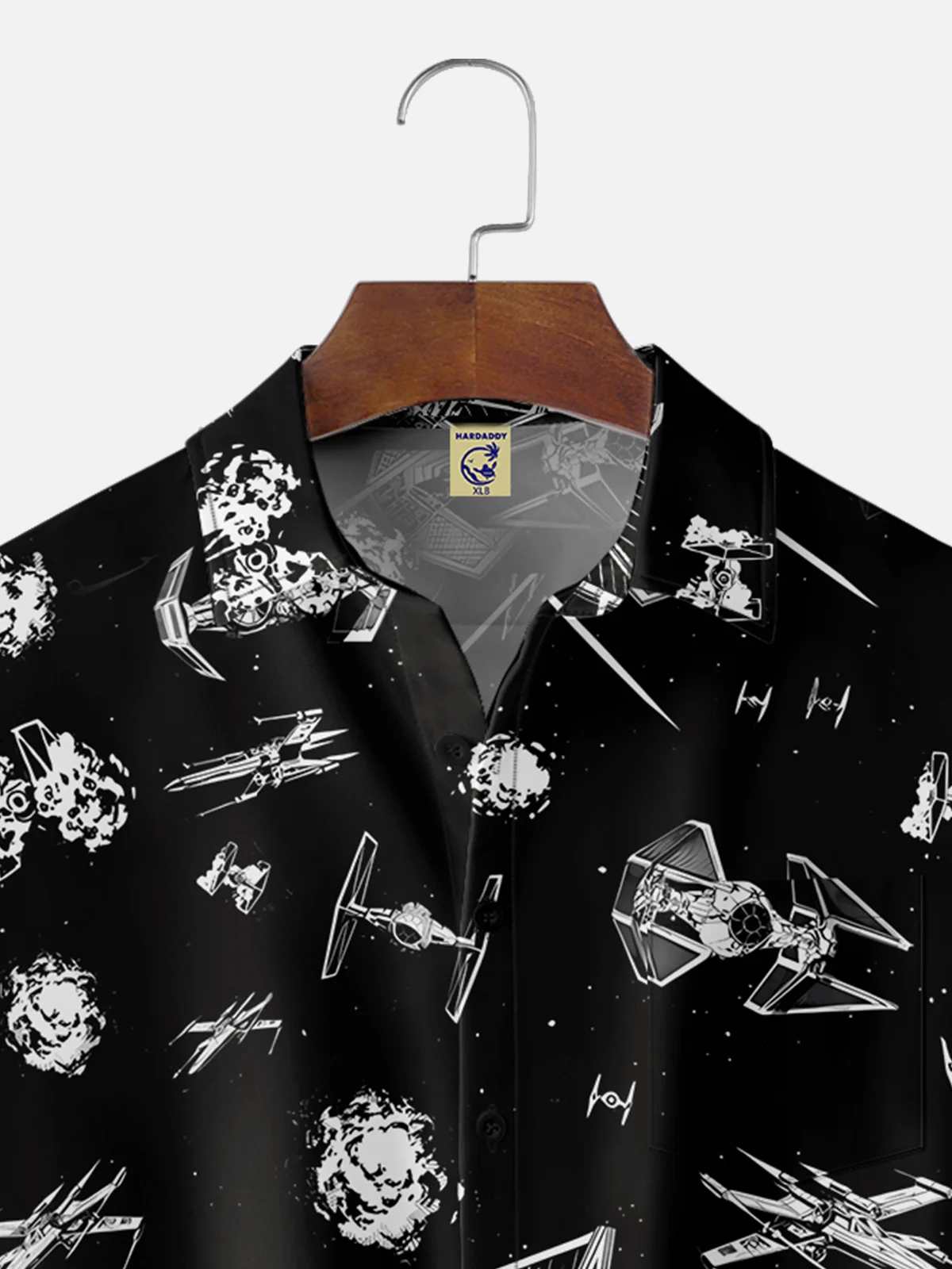 Big Size Moisture-wicking Spaceship Wars Chest Pocket Hawaiian Shirt