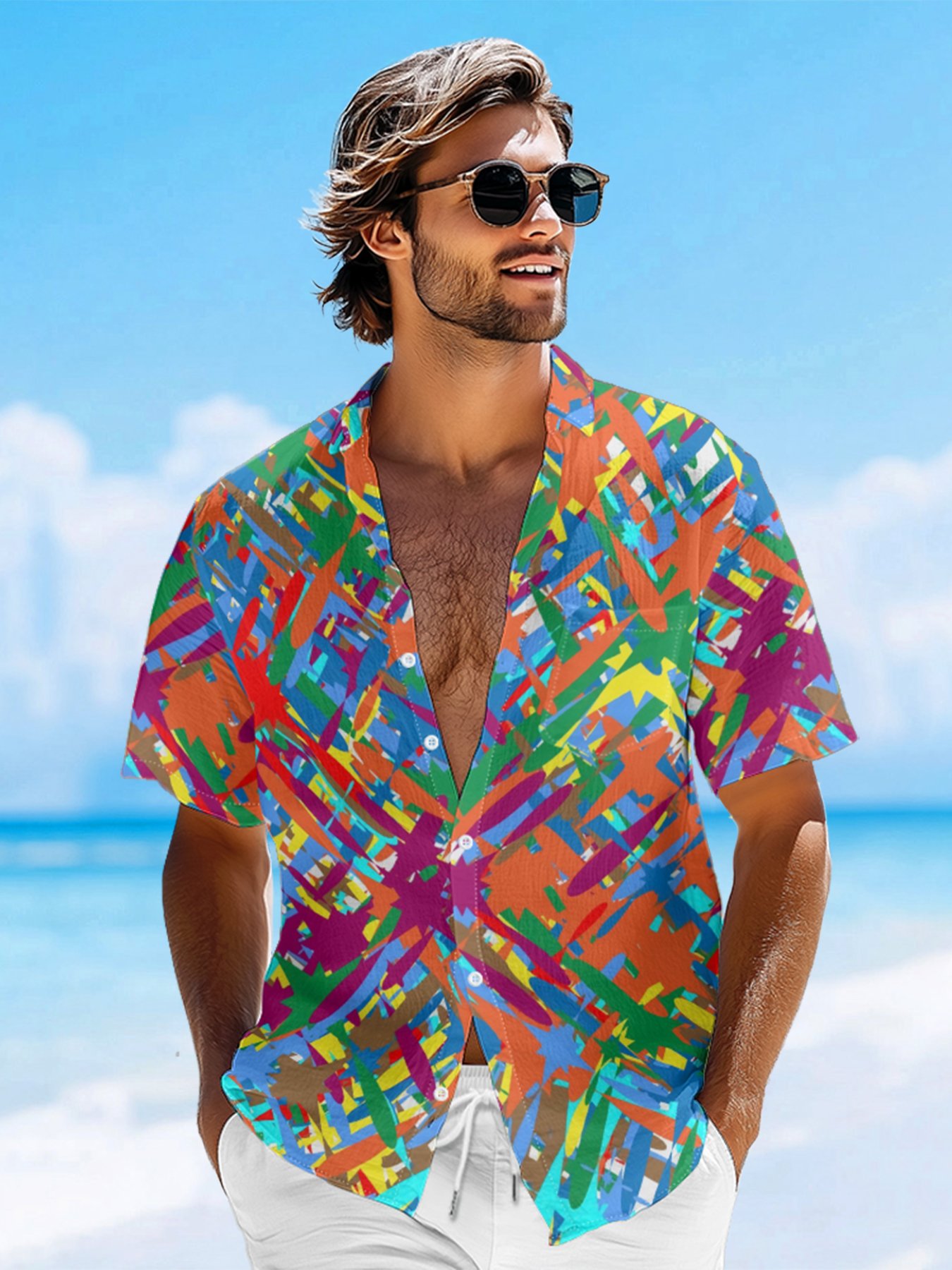 Moisture-wicking Geomatric Chest Pocket Casual Shirt