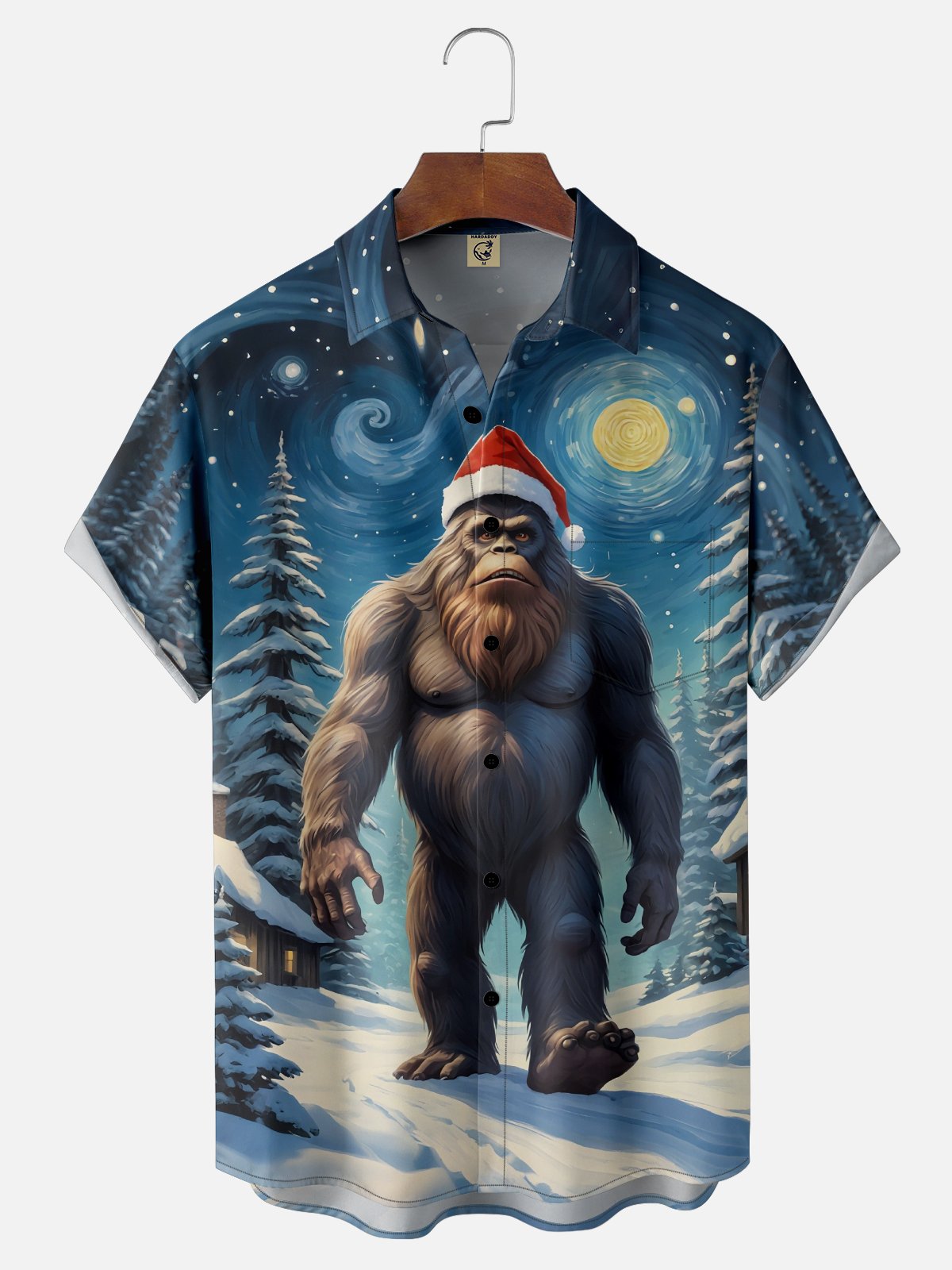 Moisture-Wicking Christmas Bigfoot Art Chest Pocket Hawaiian Shirt