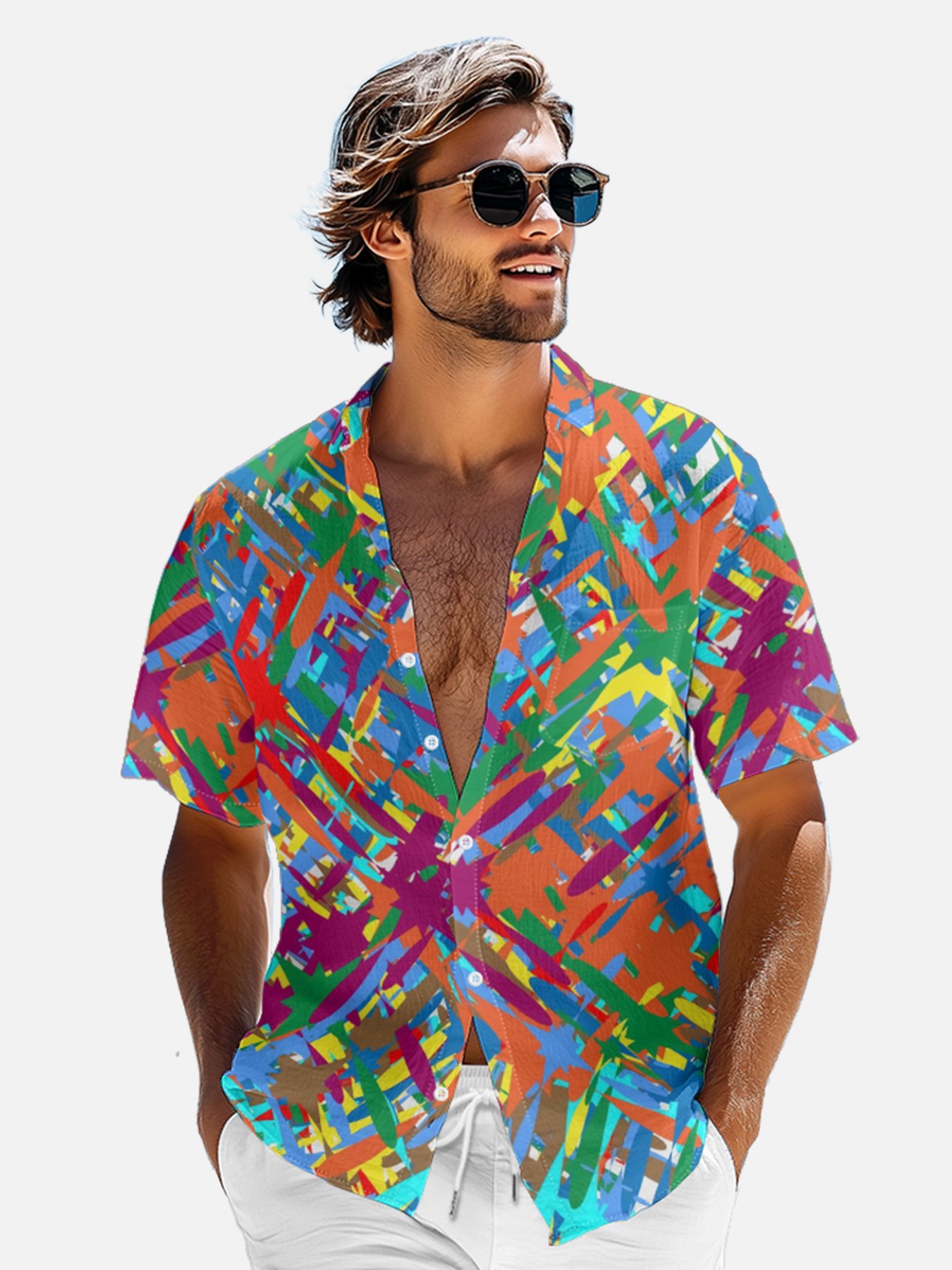 Moisture-wicking Geomatric Chest Pocket Casual Shirt