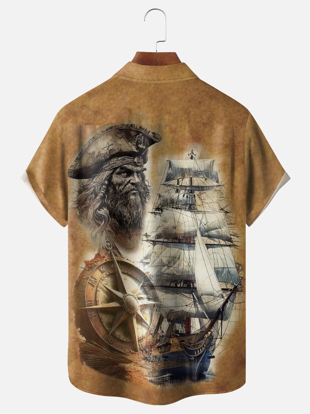 Moisture-Wicking Gradient Sailboat Pirate Chest Pocket Hawaiian Shirt