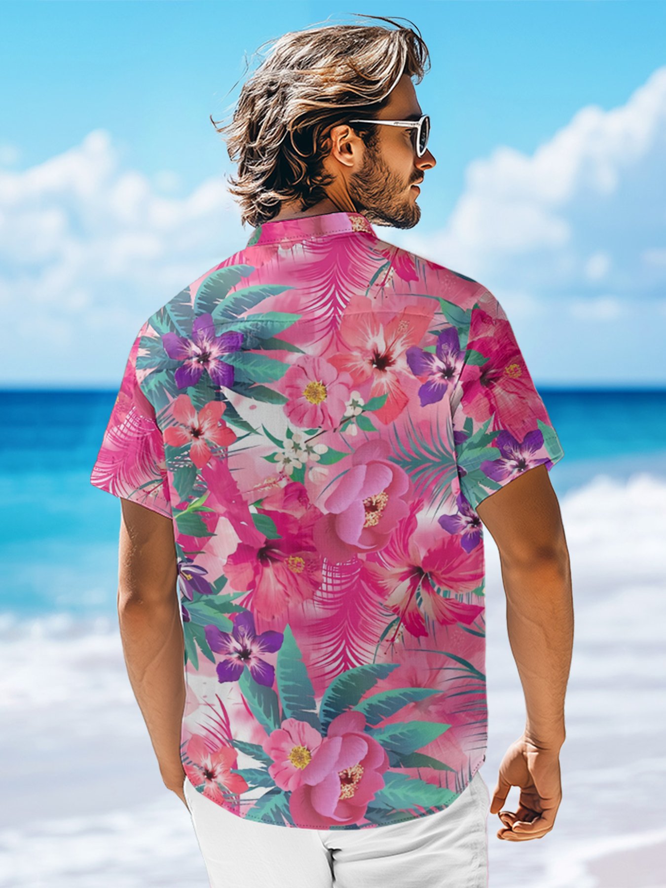 Moisture-wicking Tropical Floral Chest Pocket Hawaiian Shirt