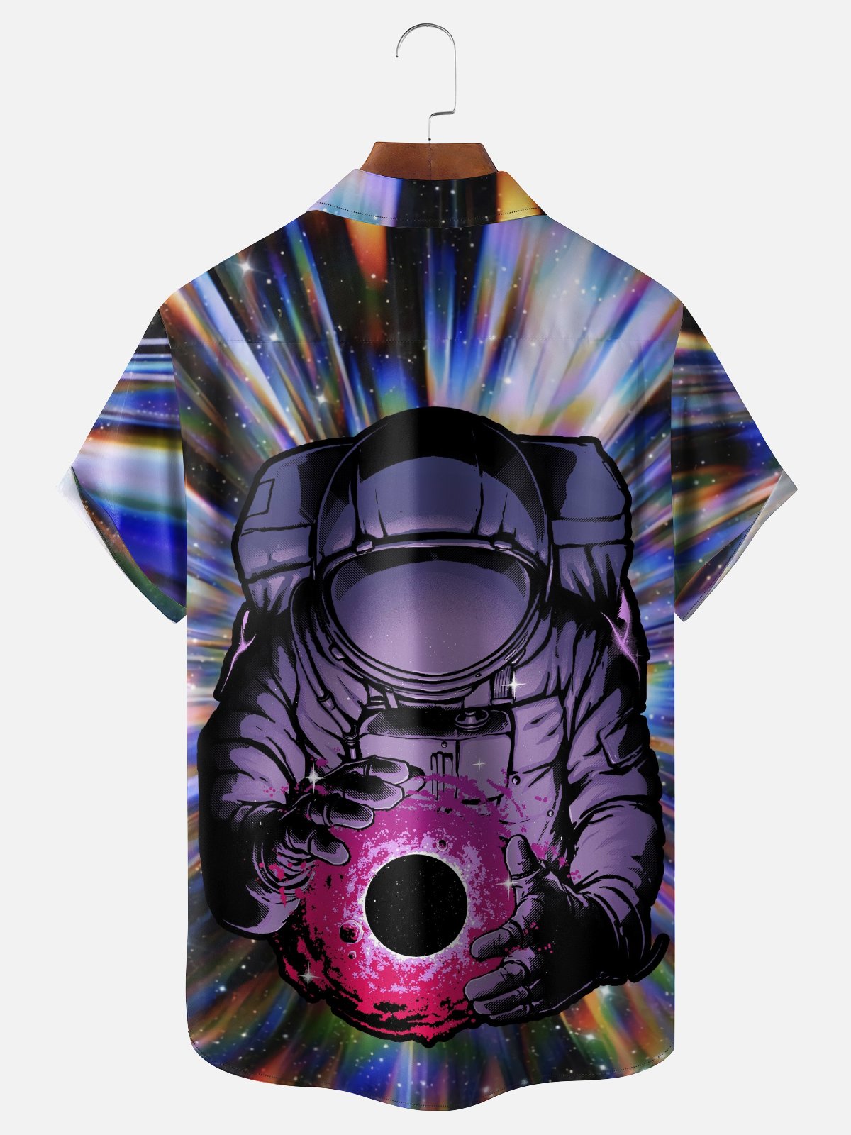 Hardaddy x Digital Carbine Moisture-Wicking Abstract Gradient Color Universe Astronaut Chest Pocket Hawaiian Shirt