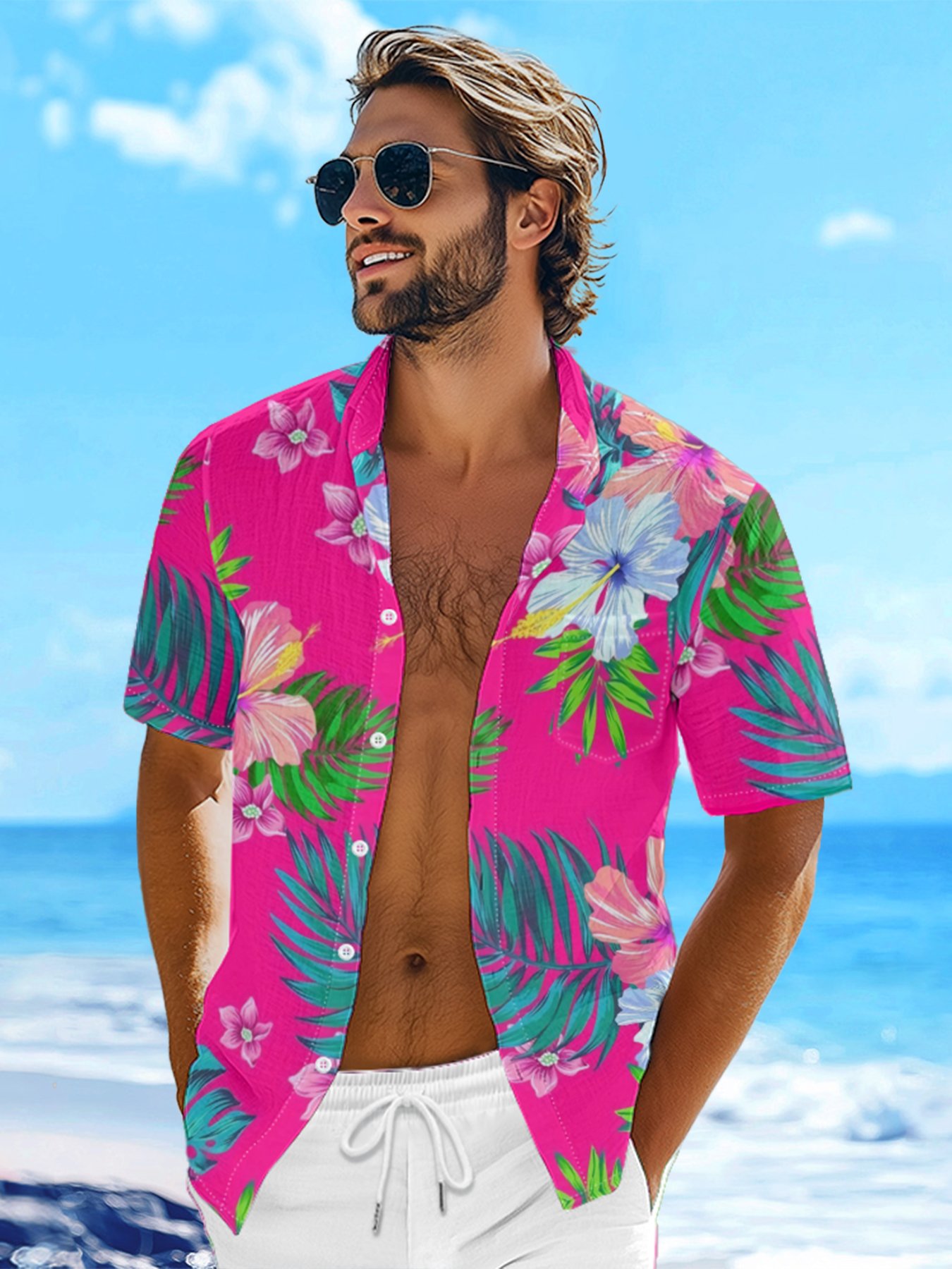 Moisture-wicking Floral Chest Pocket Hawaiian Shirt