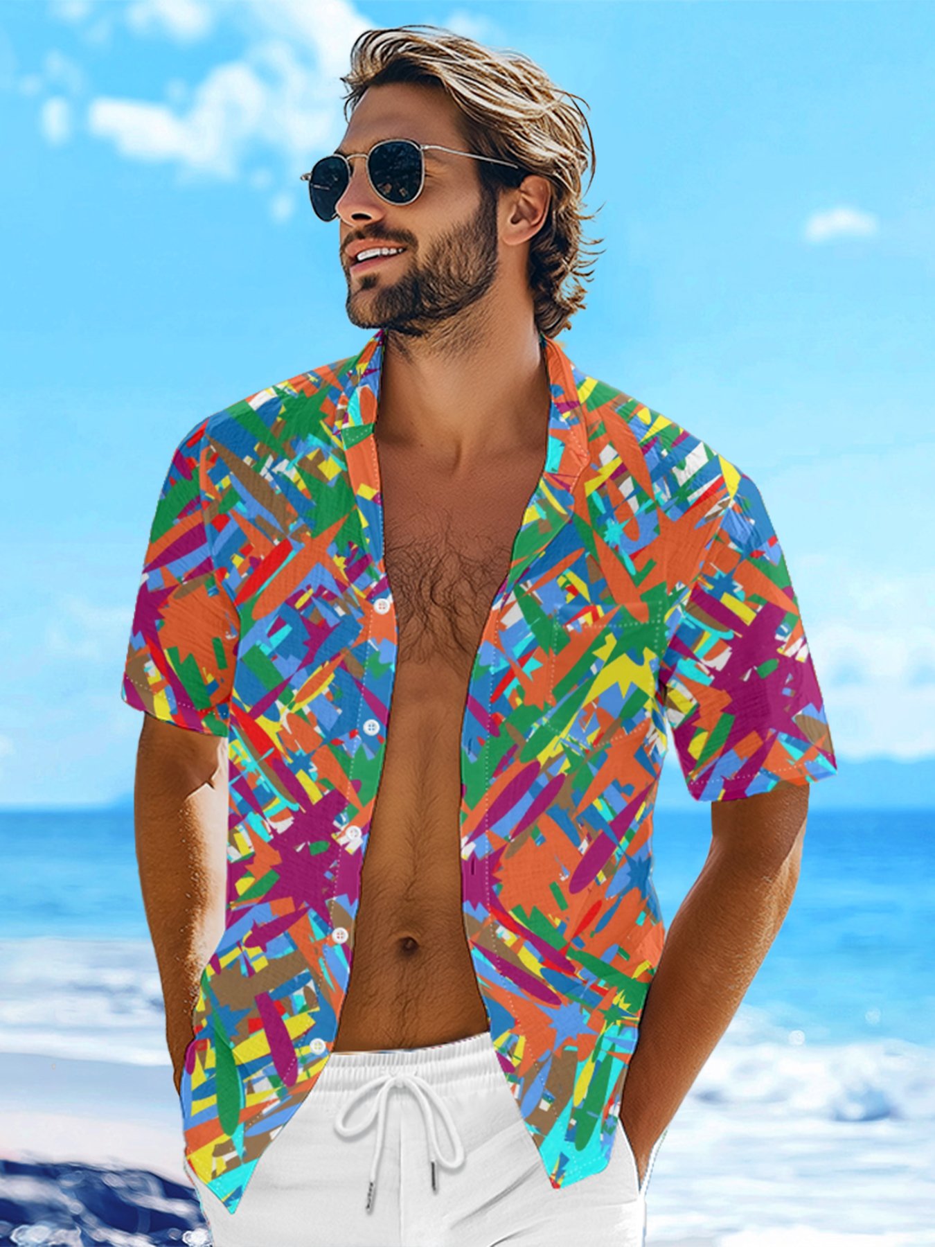 Moisture-wicking Geomatric Chest Pocket Casual Shirt