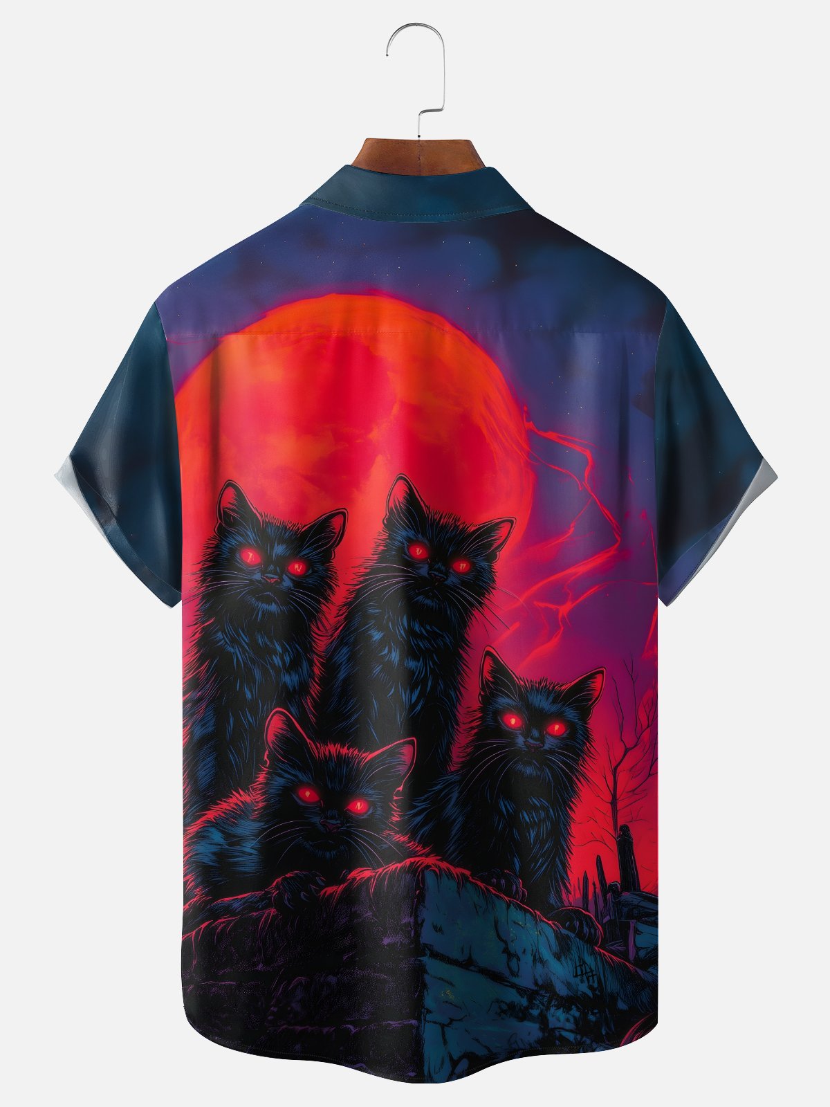 Moisture-wicking Halloween Cat Chest Pocket Casual Shirt