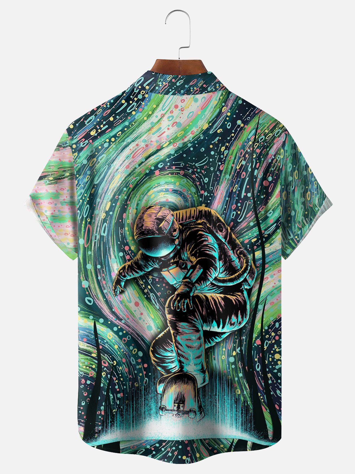 Hardaddy x Digital Moisture-Wicking Abstract Gradient Starry Sky Astronaut Skateboard Chest Pocket Hawaiian Shirt