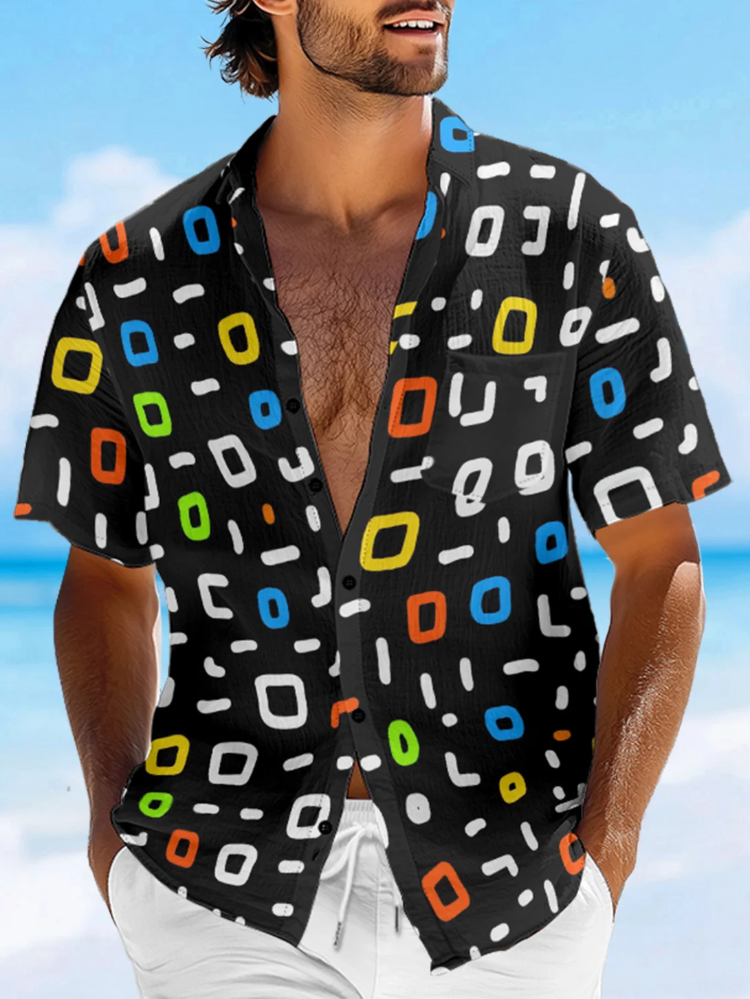 Moisture-wicking Floral Chest Pocket Hawaiian Shirt