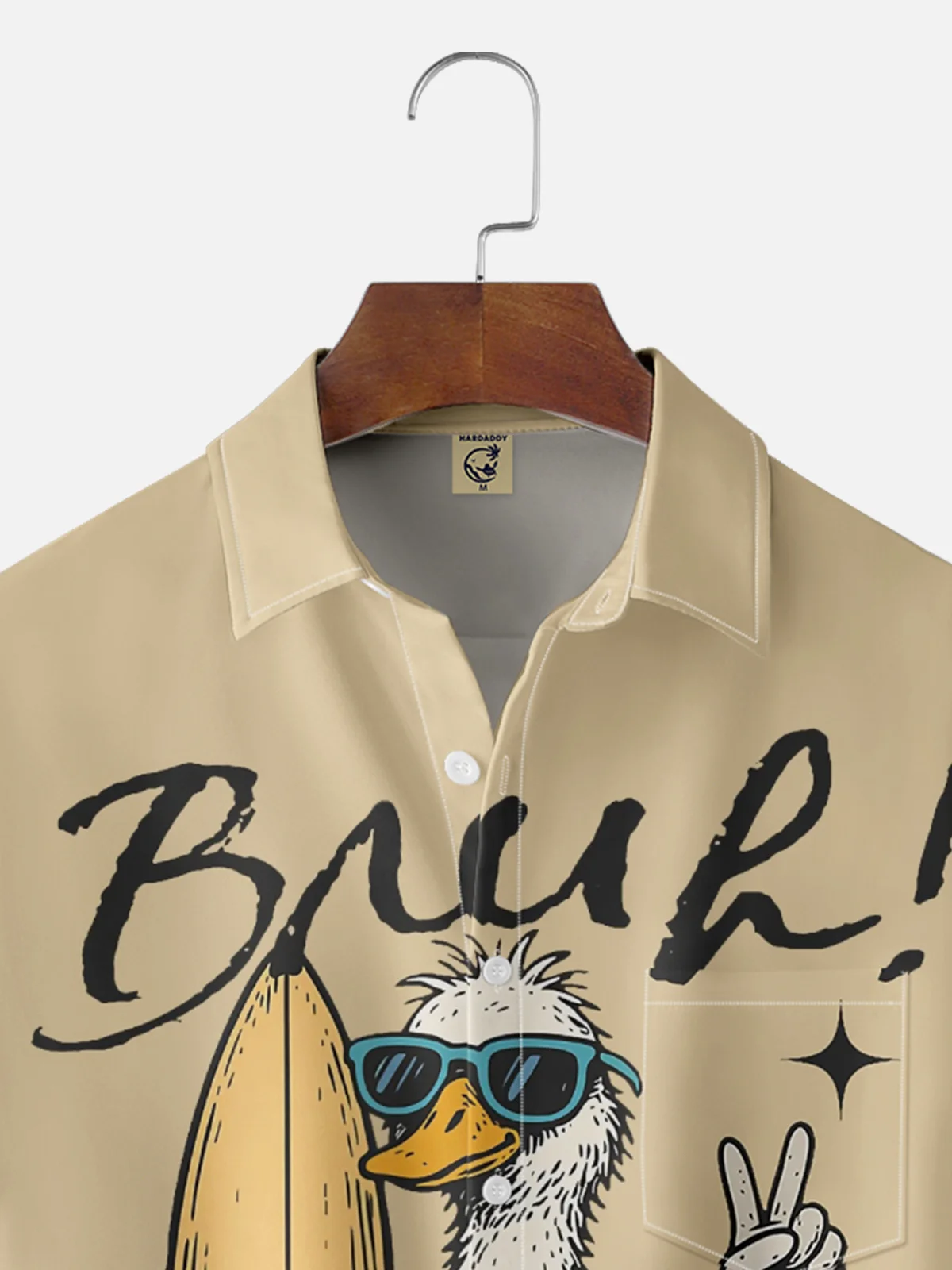 Moisture-Wicking Surfboard Duck Floral Chest Pocket Hawaiian Shirt