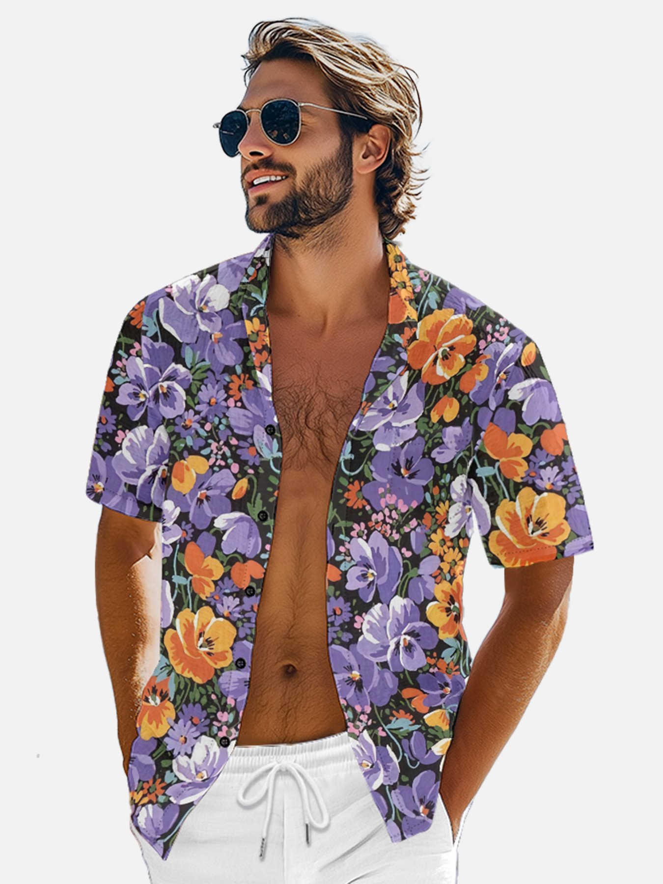 Moisture-wicking Floral Chest Pocket Hawaiian Shirt