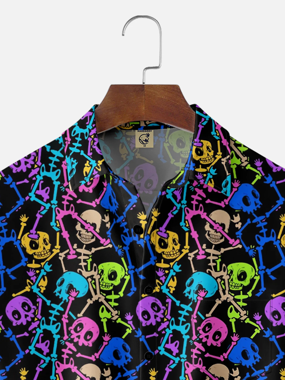 Moisture-Wicking Day Of The Dead Skull Chest Pocket Hawaiian Shirt