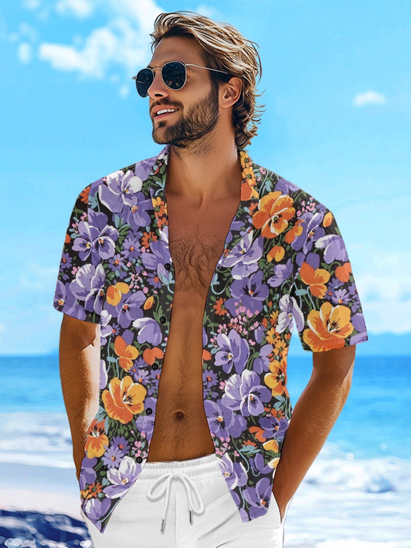 Moisture-wicking Floral Chest Pocket Hawaiian Shirt