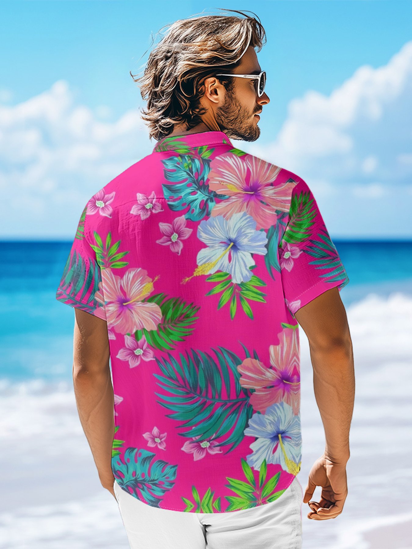 Moisture-wicking Floral Chest Pocket Hawaiian Shirt