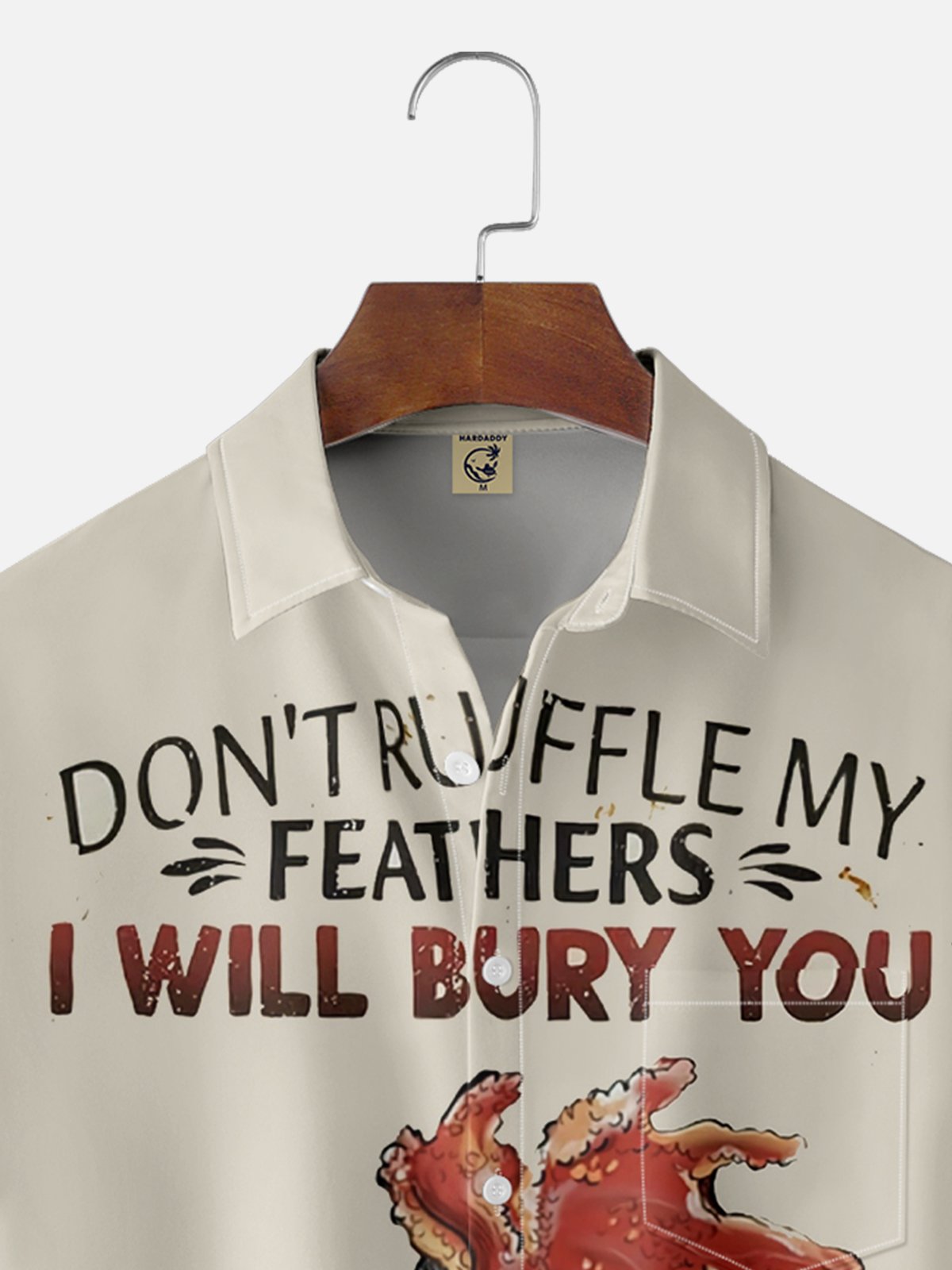 Moisture-Wicking Fun Humor Slogan Chicken Chest Pocket Hawaiian Shirt