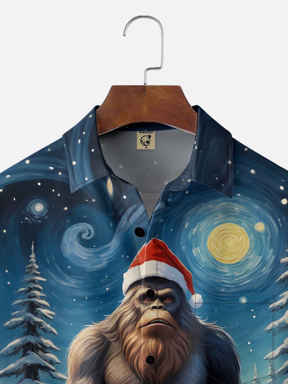 Moisture-Wicking Christmas Bigfoot Art Chest Pocket Hawaiian Shirt