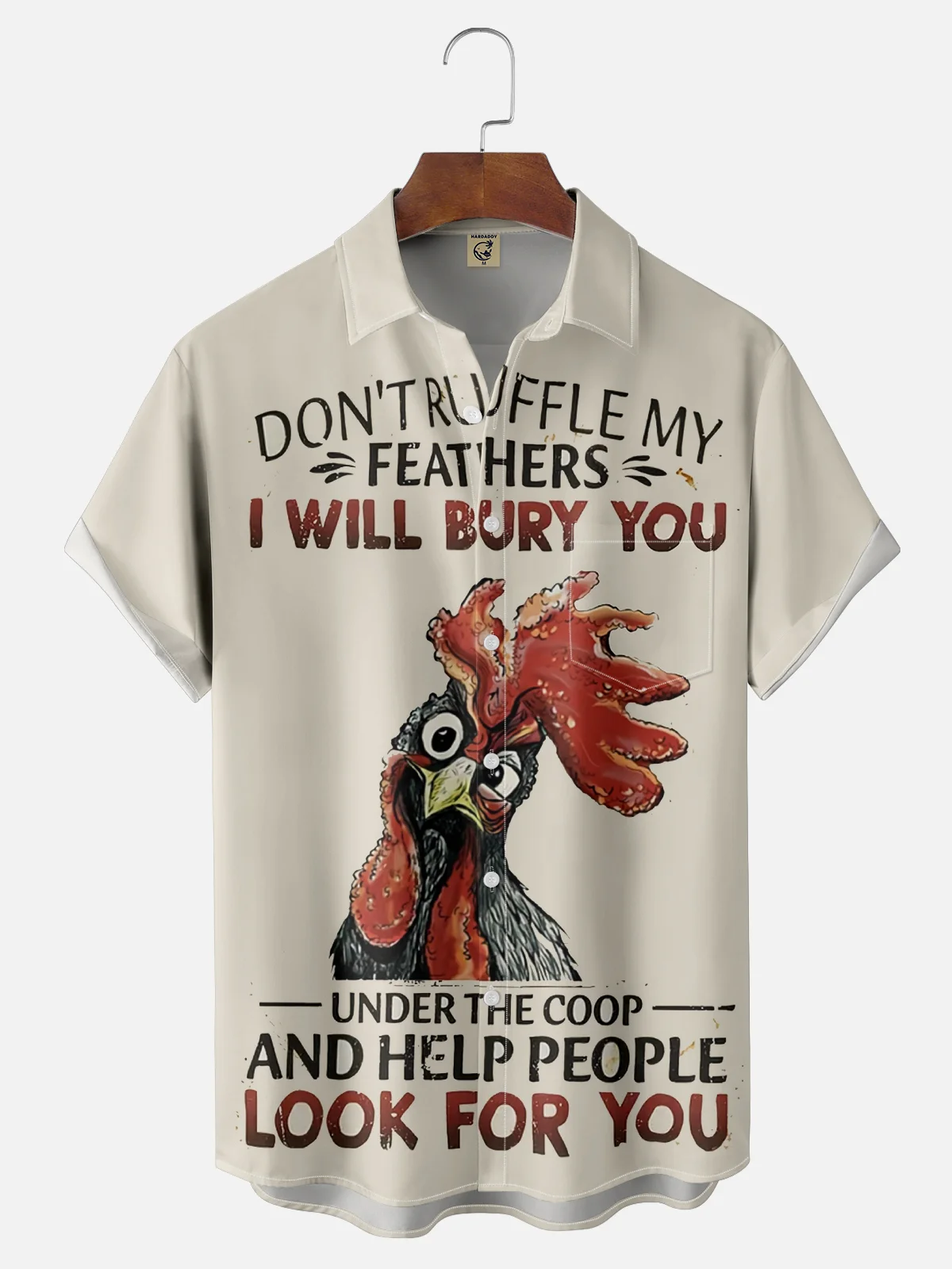 Moisture-Wicking Fun Humor Slogan Chicken Chest Pocket Hawaiian Shirt