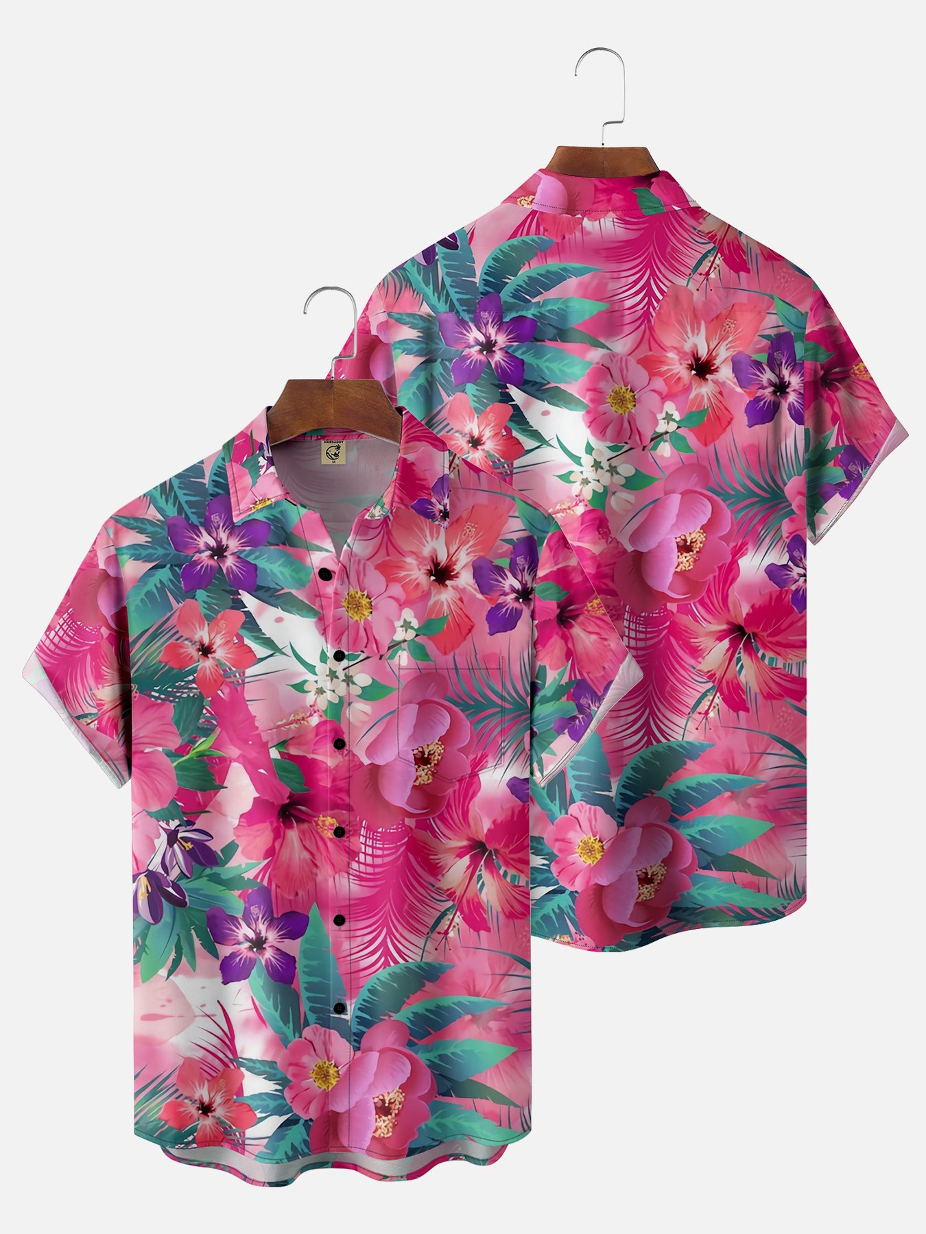 Moisture-wicking Tropical Floral Chest Pocket Hawaiian Shirt
