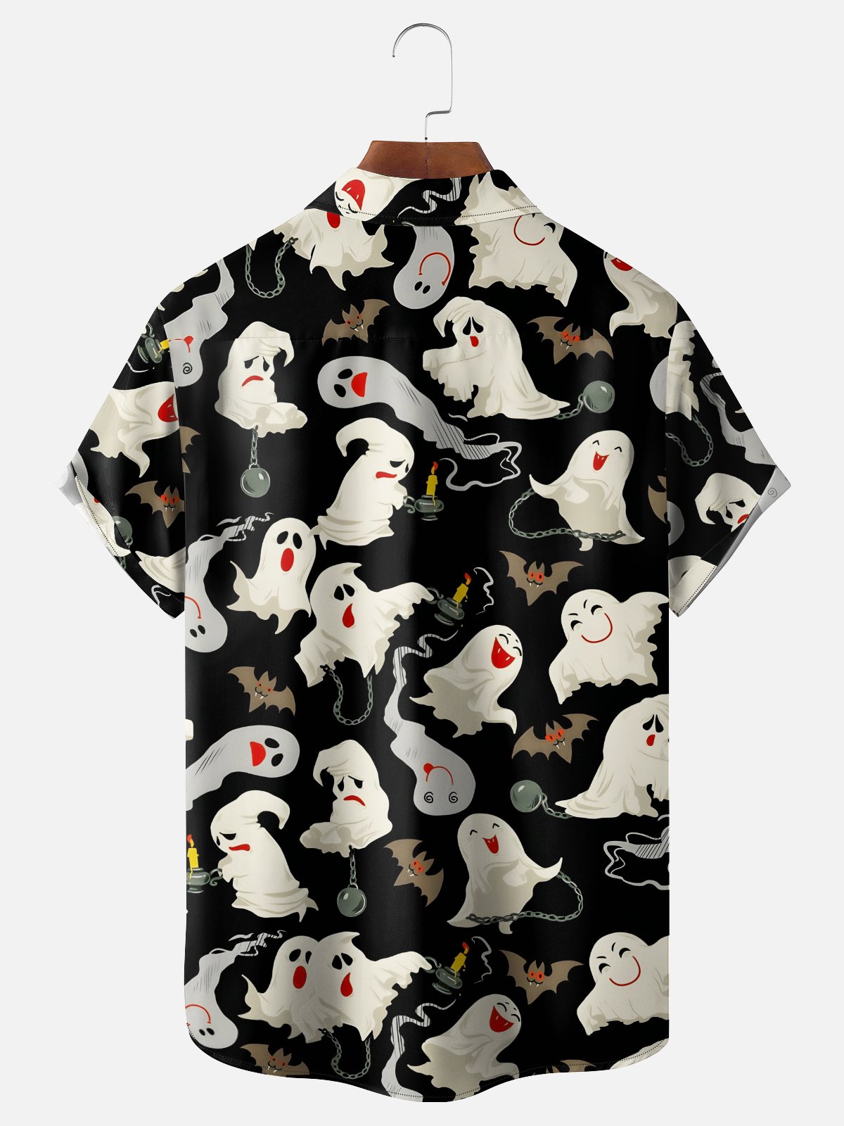 Moisture-wicking Halloween Ghost Chest Pocket Bowling Shirt
