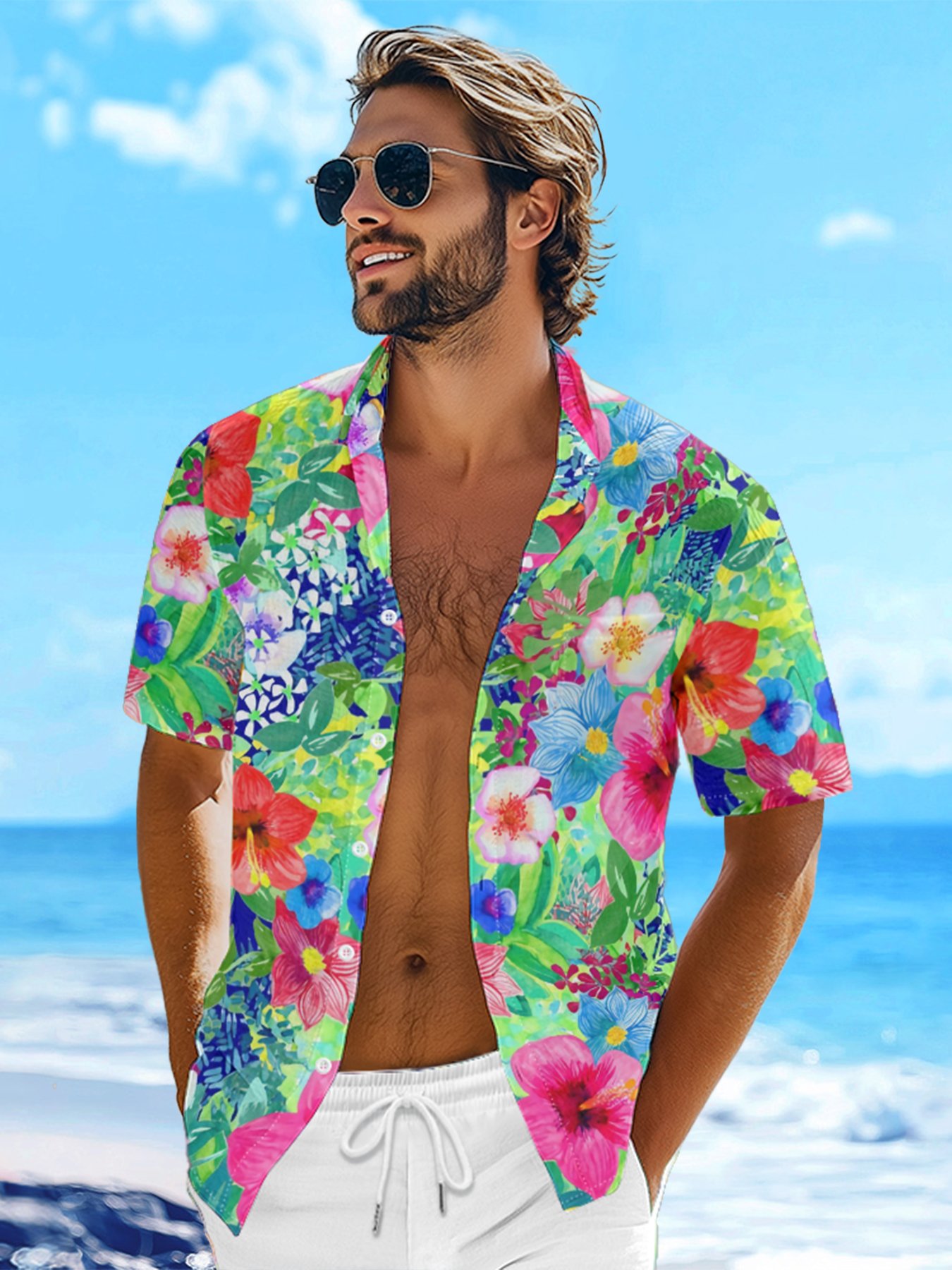 Moisture-wicking Floral Chest Pocket Hawaiian Shirt