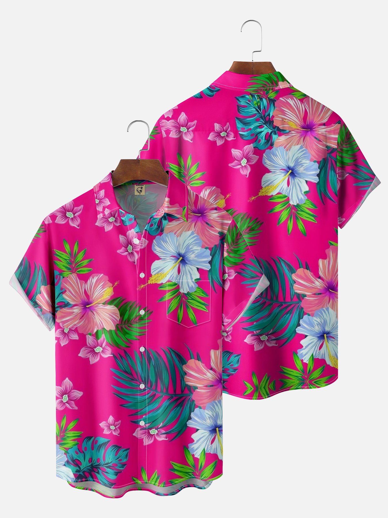 Moisture-wicking Floral Chest Pocket Hawaiian Shirt