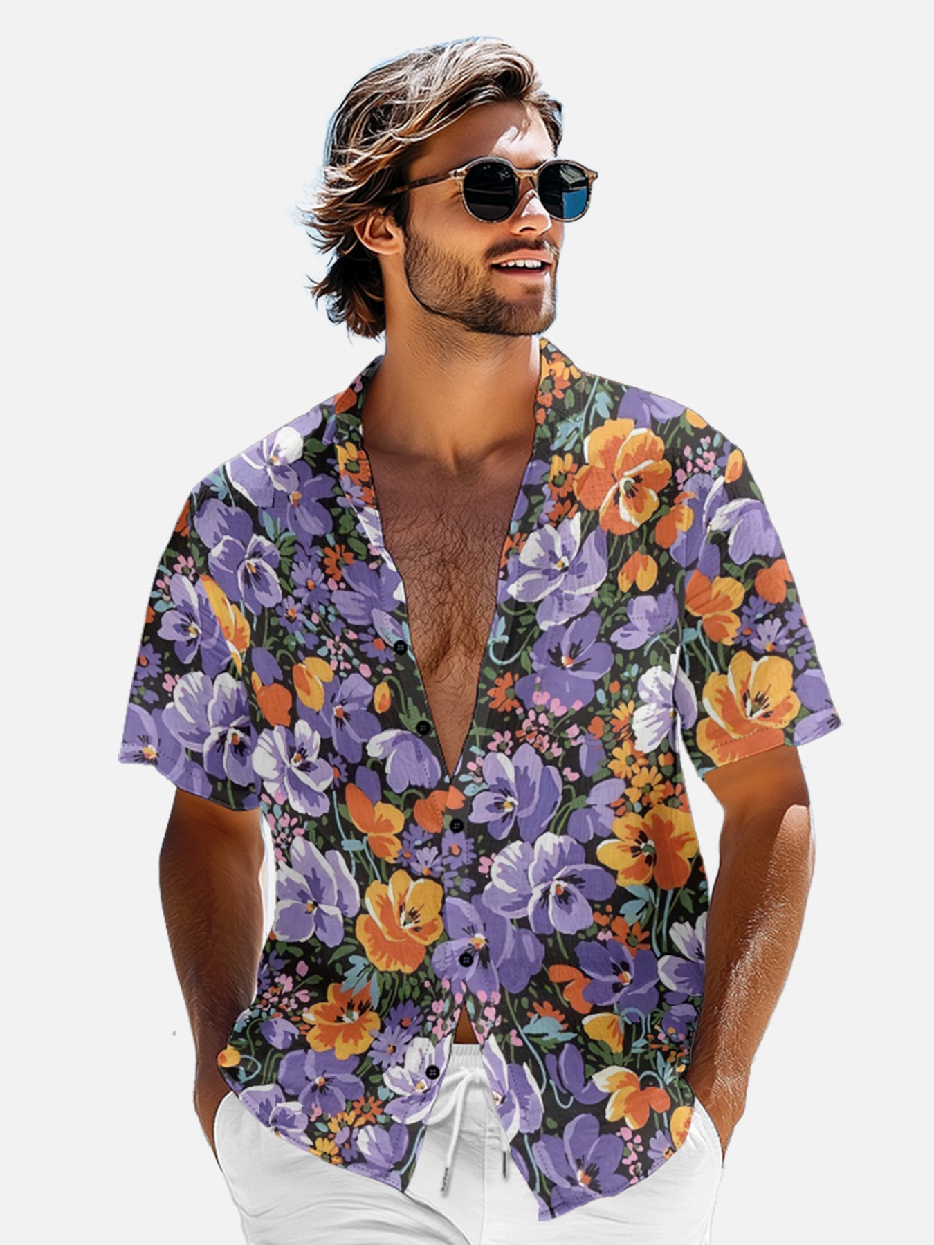 Moisture-wicking Floral Chest Pocket Hawaiian Shirt