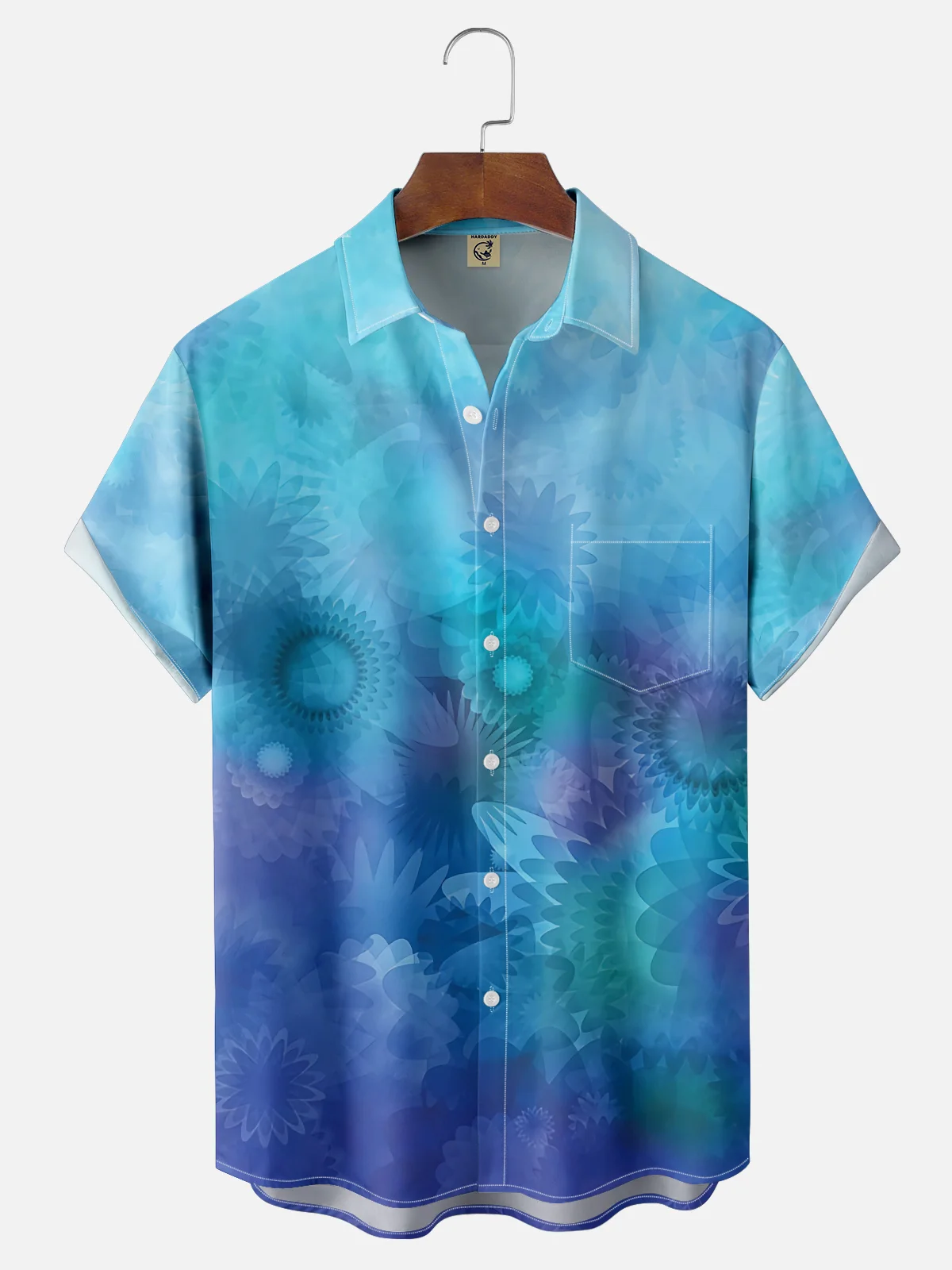 Moisture-Wicking Floral Ombre Chest Pocket Hawaiian Shirt